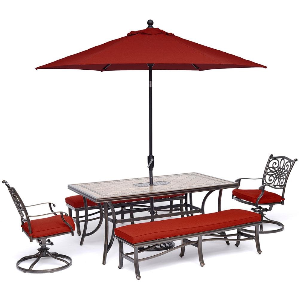 Hanover MONDN5PSW2BN-R-SU Monaco 5-Piece Red Patio Dining Set with Red Cushions