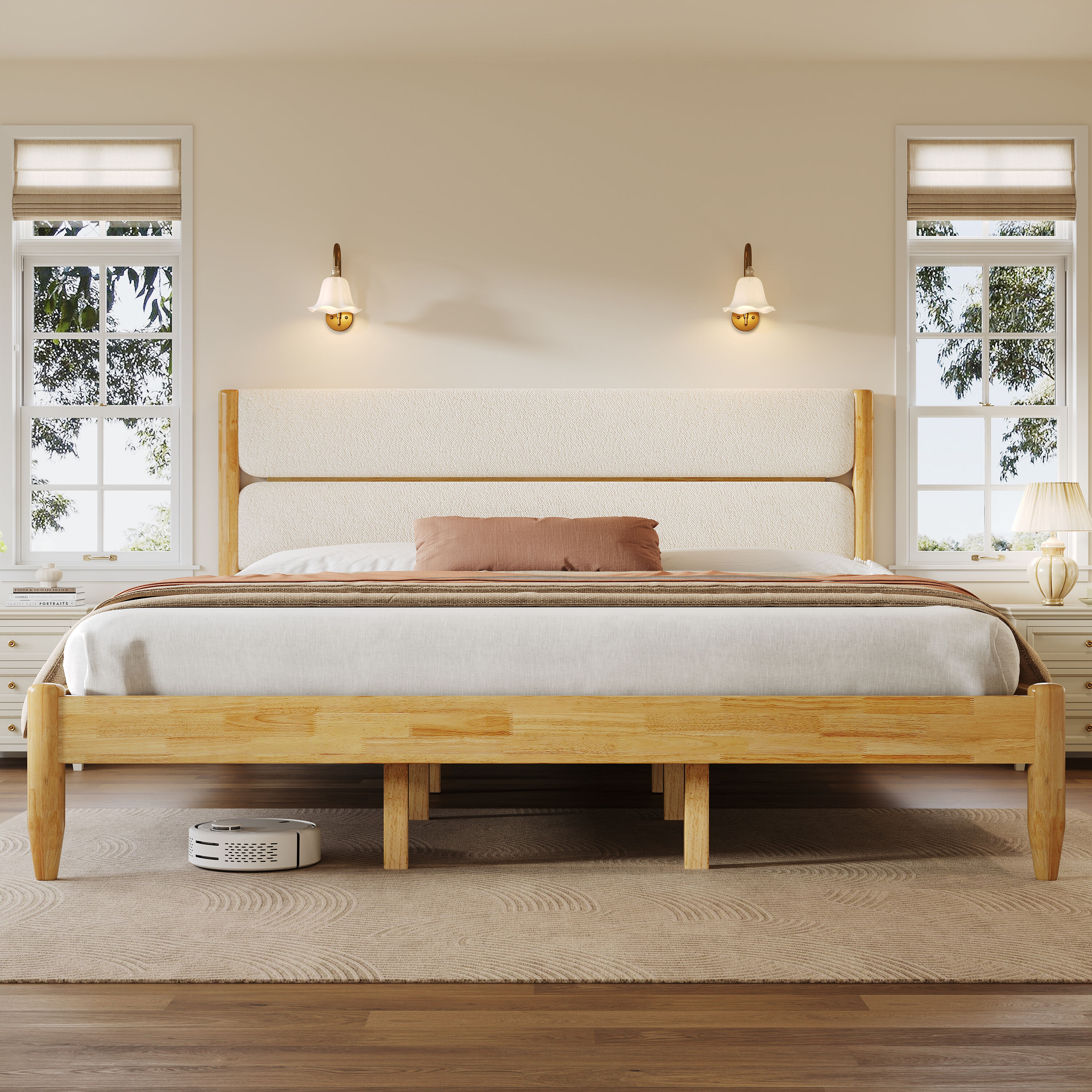 Christopher Knight Home Modern King Solid Wood Bed Frame with Fleece ...