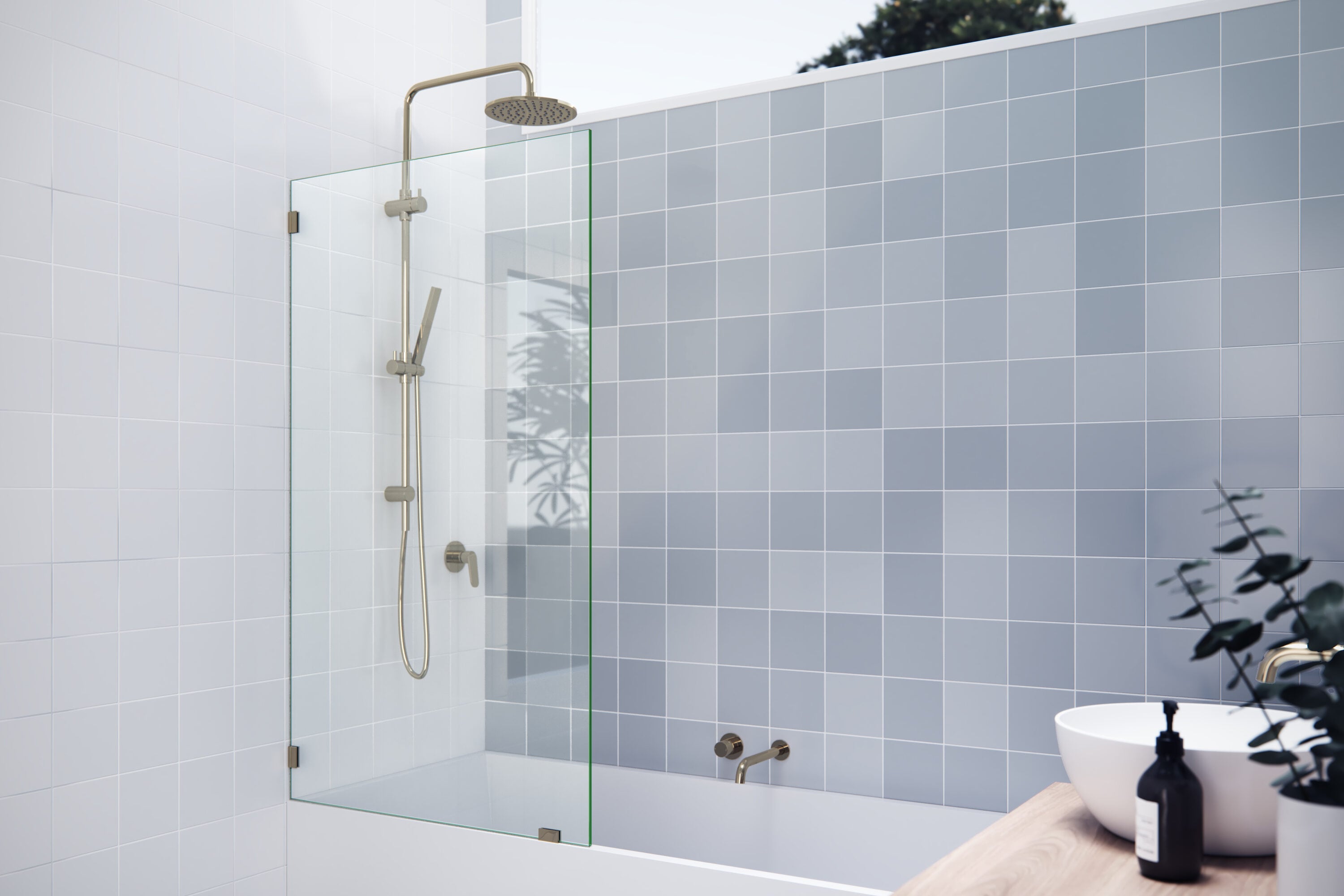 Glass Warehouse GW-BF-33-PB Polished Brass 33-in W x 58.25-in H Frameless Fixed Bathtub door 3/8-in Thick Clear Glass