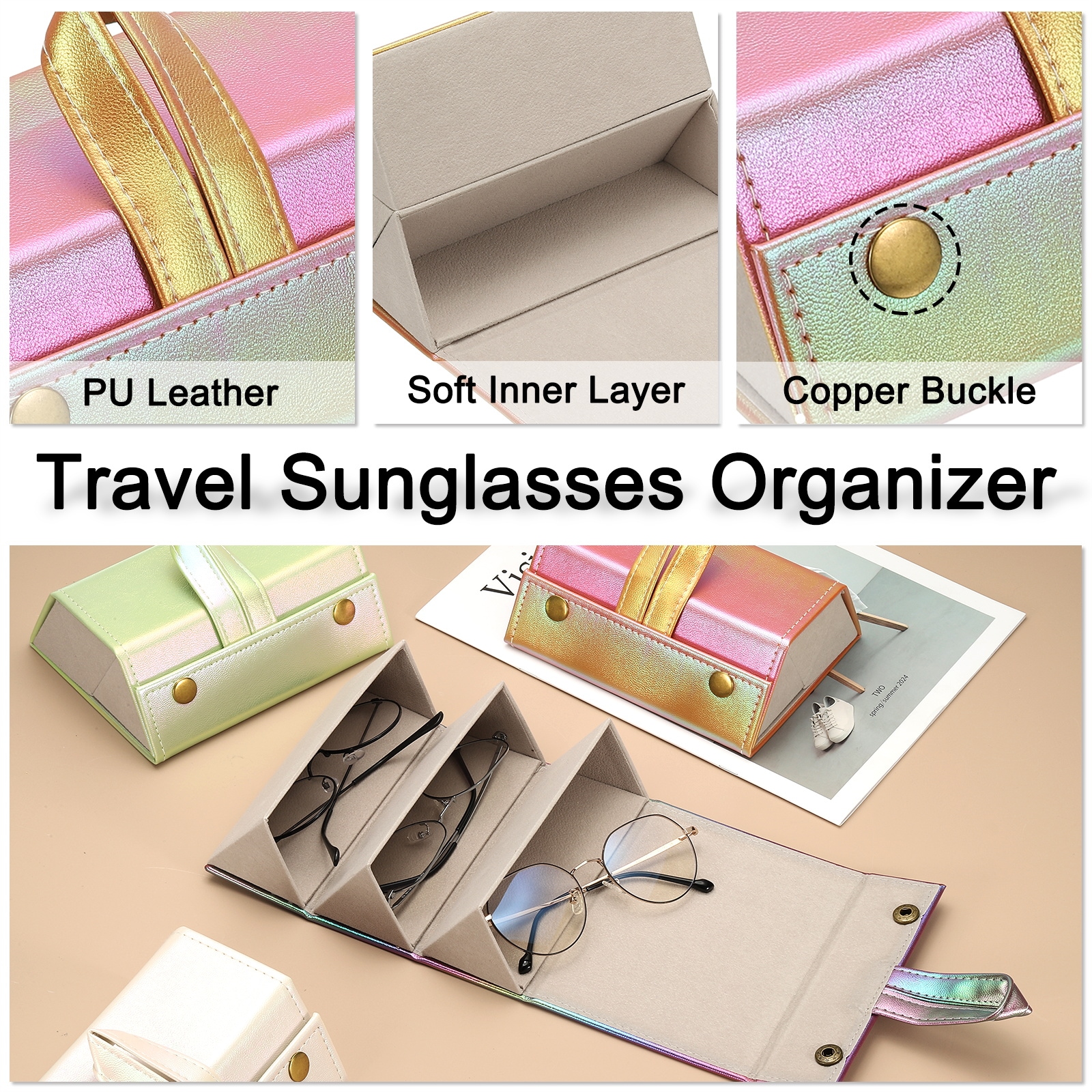 PATIKIL Travel Sunglasses Organizer 3 Slot Foldable 