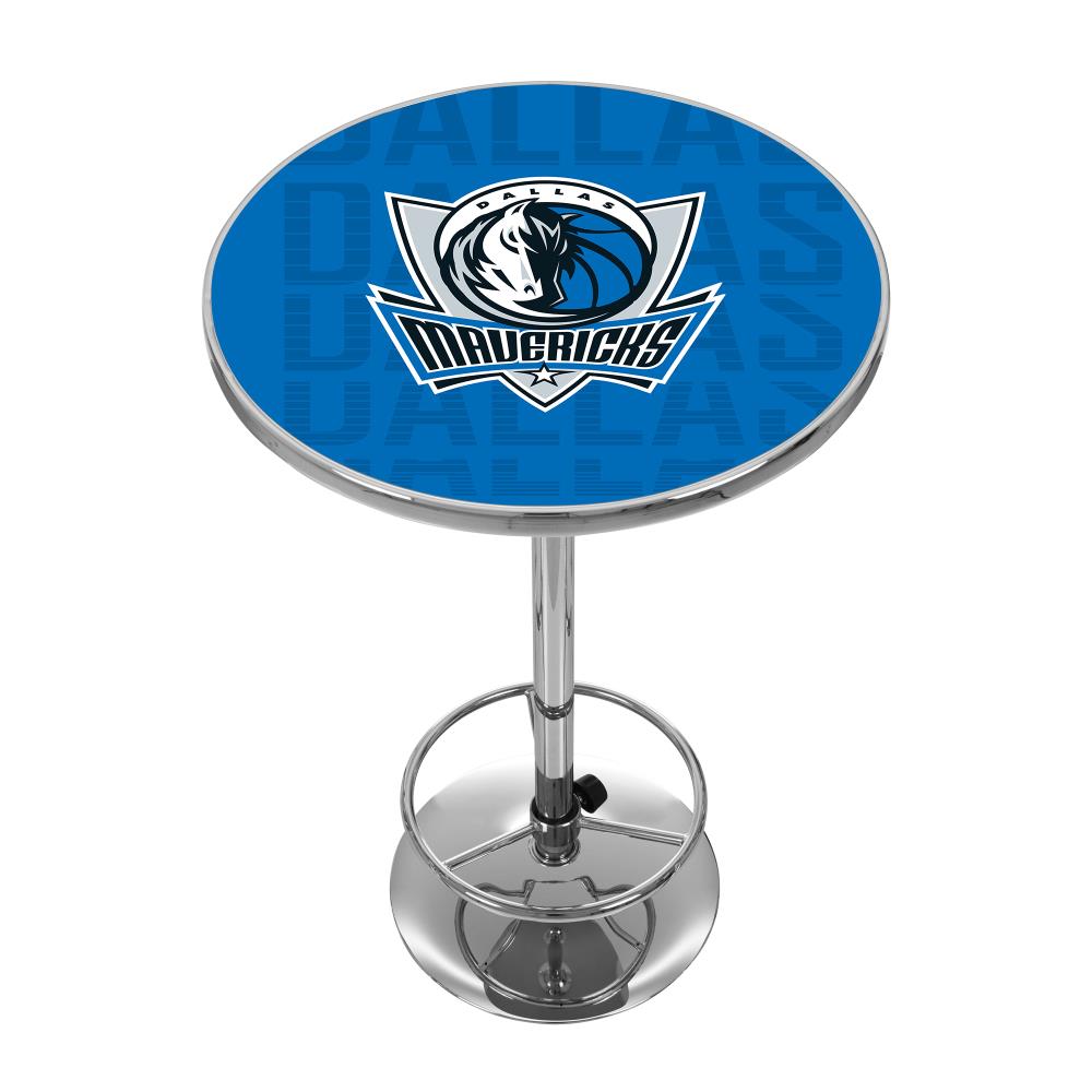 Trademark Gameroom NBA2000-DM3 Dallas Mavericks Pub Tables Chrome Round Traditional Bar Table, Composite with Metal Pedestal Base 27.375-in L x 42-in H