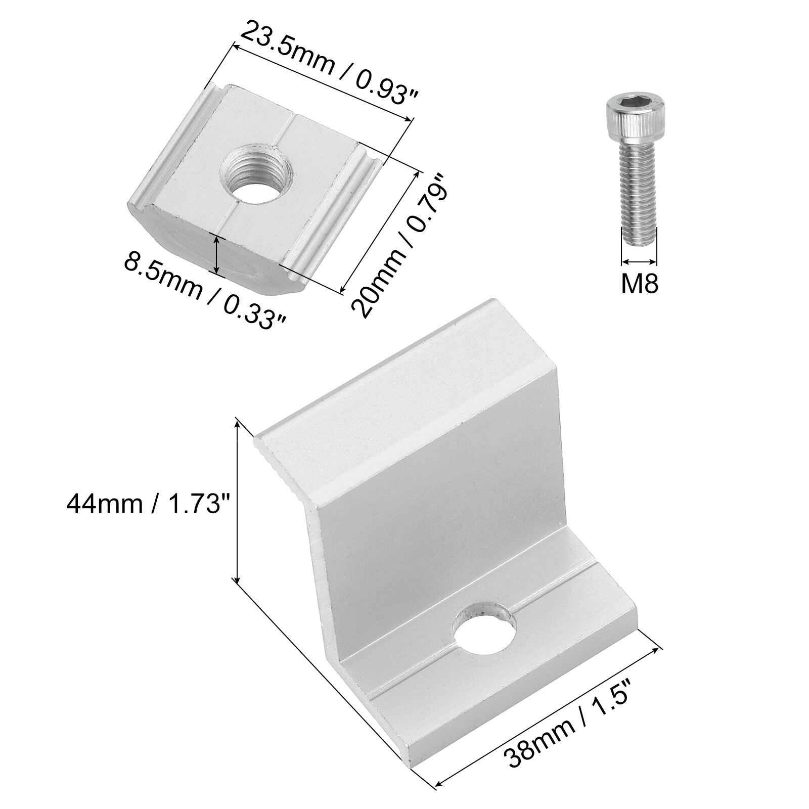 Unique Bargains 8-Pack Solar End Clamp 40mm Aluminum Adjustable Silver ...