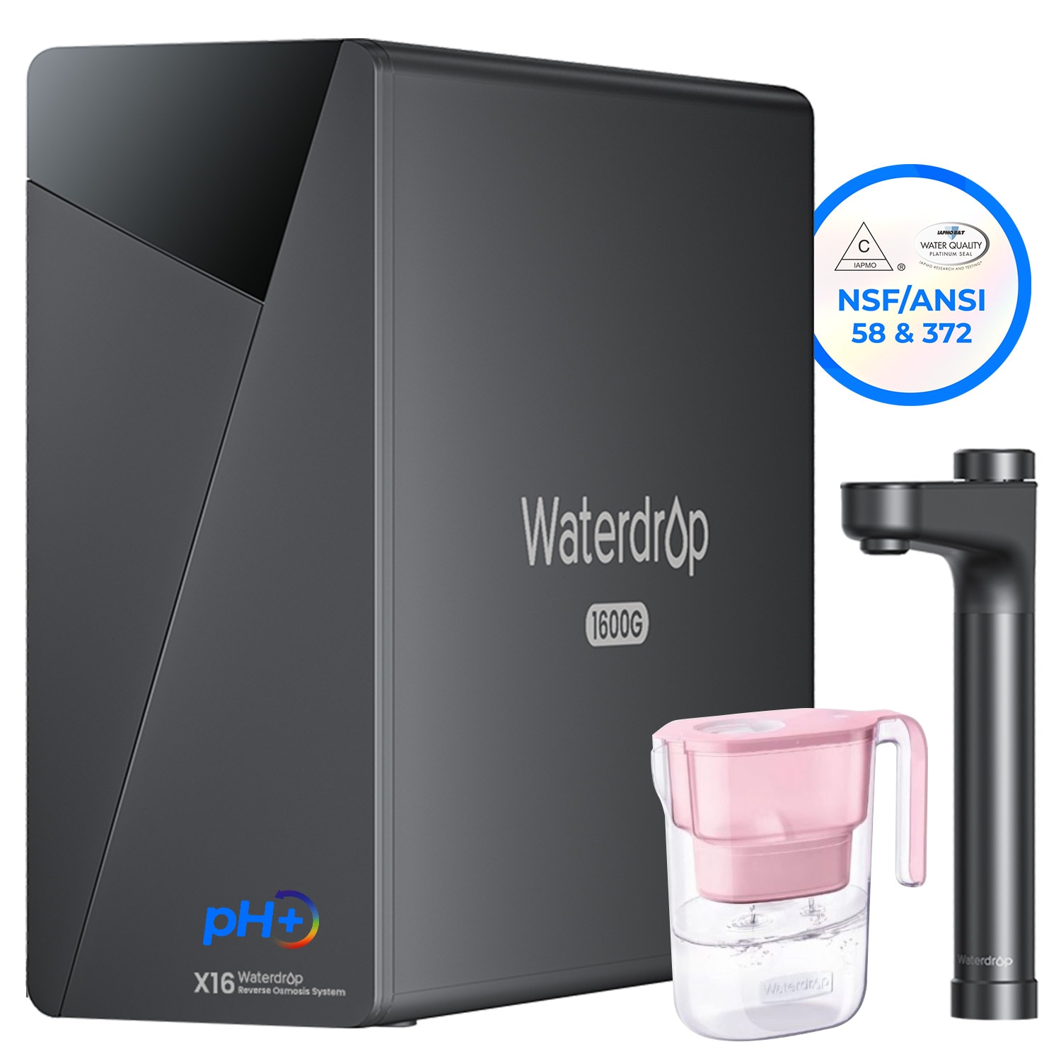 Waterdrop BL-WD-X16-05P  X16-Alkaline Tankless Reverse Osmosis System Extra WD-PT-05P Water Filter Pitcher