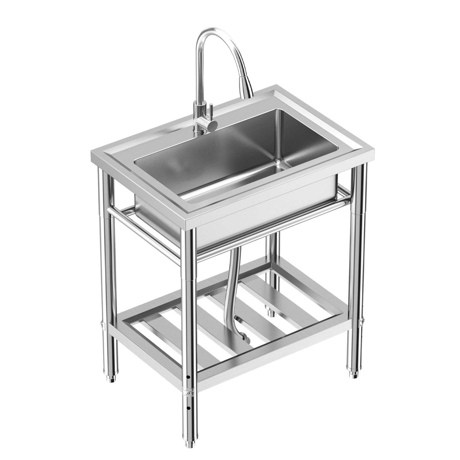 GarveeLife 28x24x40 Inch Stainless Steel Utility Sink Freestanding Single Bowl with Backsplash Pull Out Hot and Cold Faucet and Shelf Heavy Duty Basin
