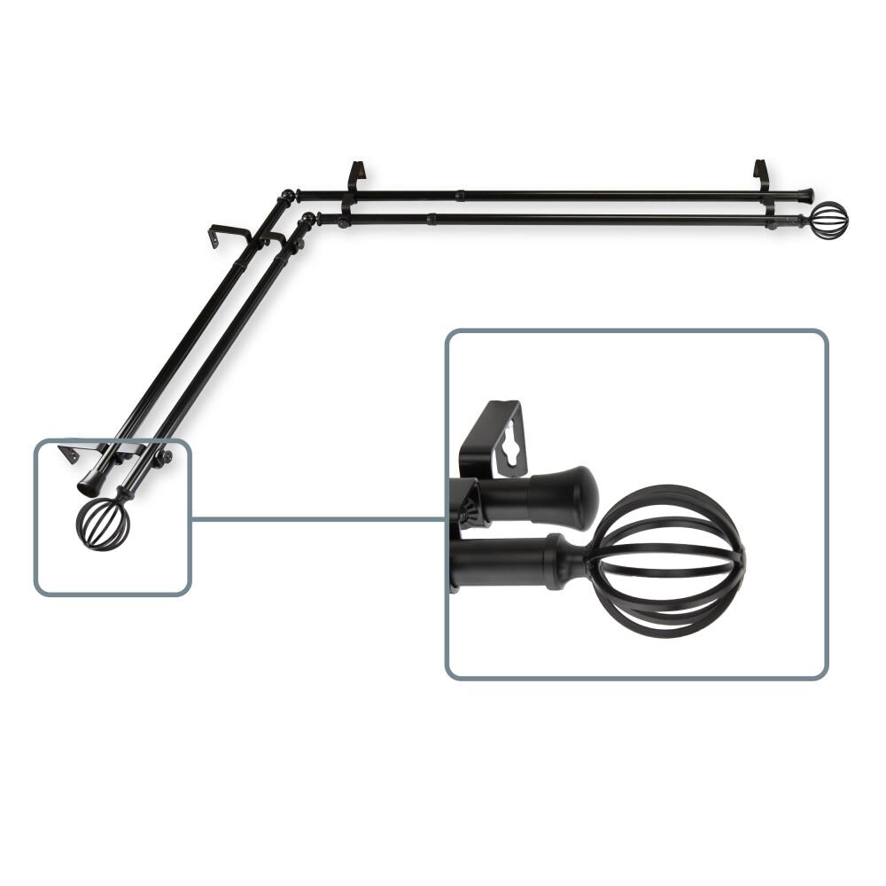Hart & Harlow L4762-282CR Cooper 13/16-in double 28-in to 48-in Black Steel Corner curtain rod with Finials