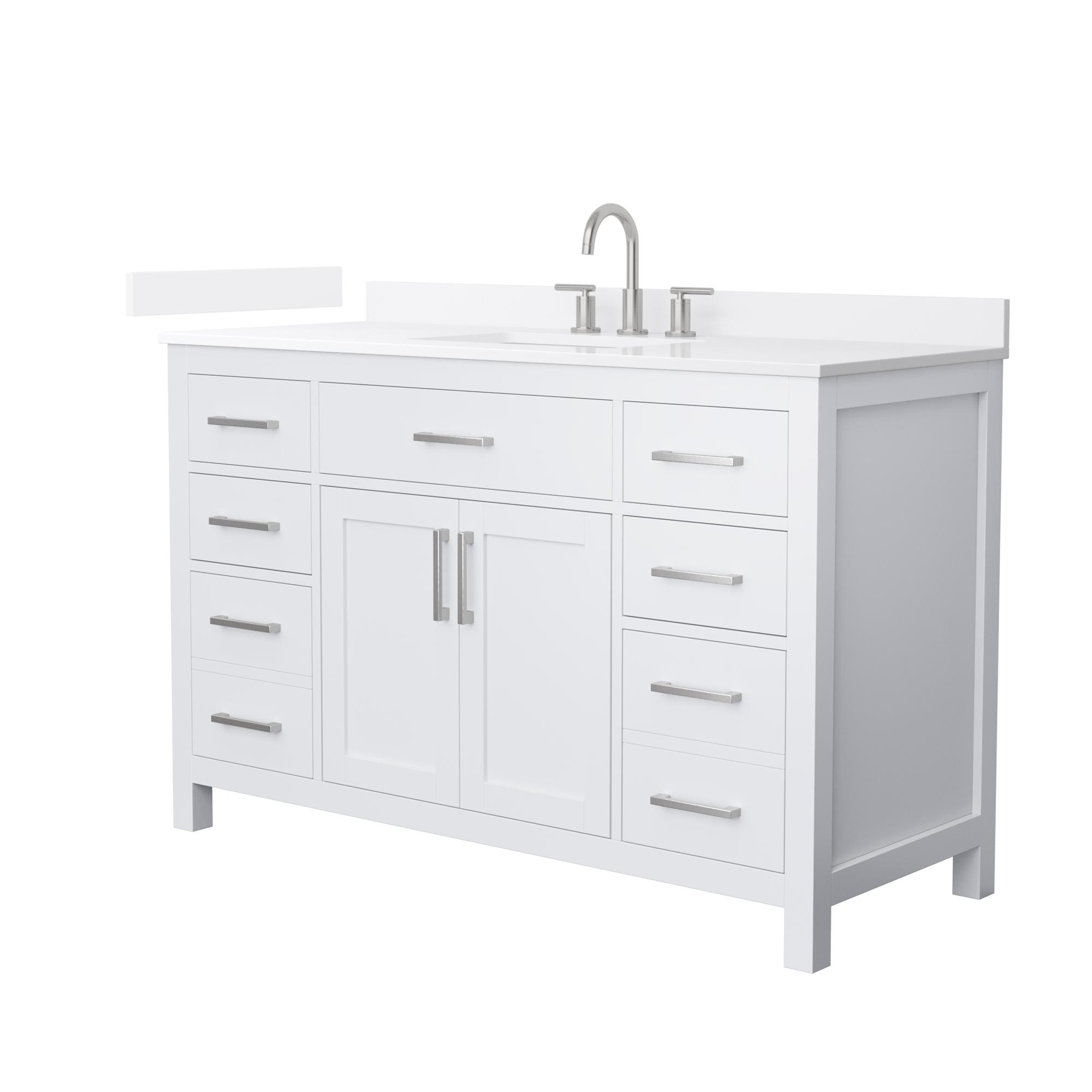 Wyndham Collection Beckett 54-in White with Brushed Nickel Trim Undermount Single Sink Bathroom Vanity with White Quartz Quartz Top