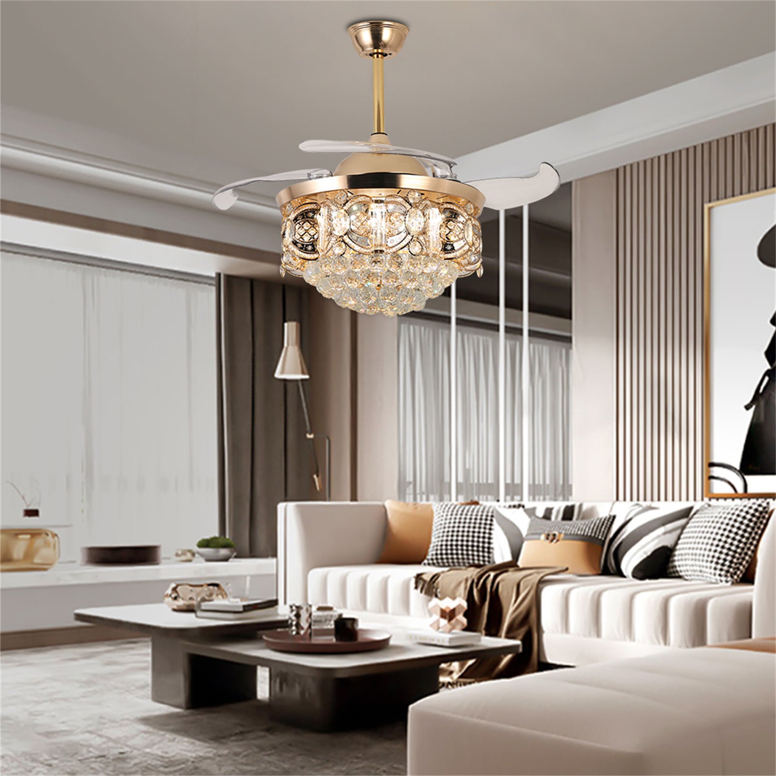 Gold Crystal 42'' Retractable Blade Ceiling Fan with Remote