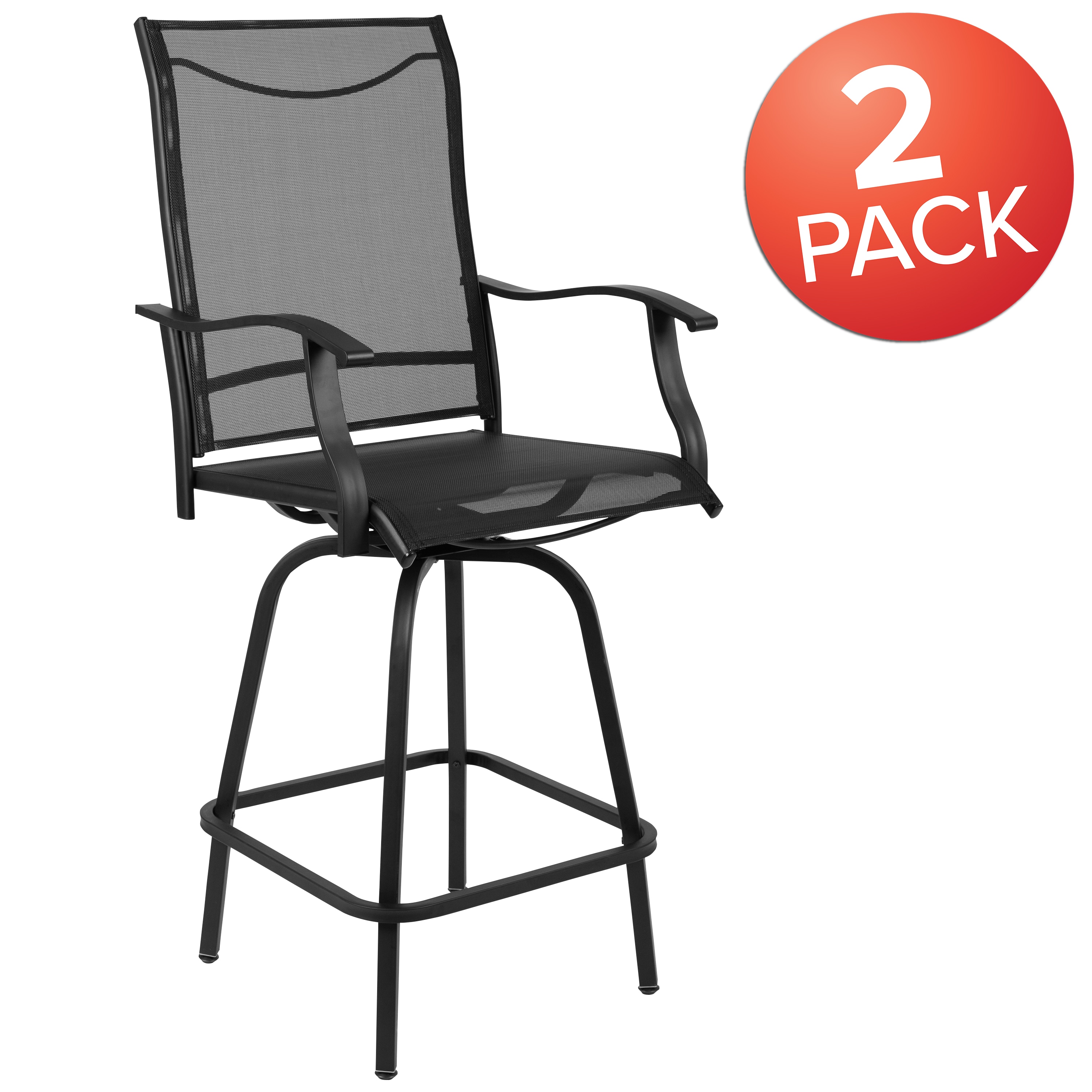 All-Weather Textilene Swivel Patio Bar Stools Set of 2 in Black