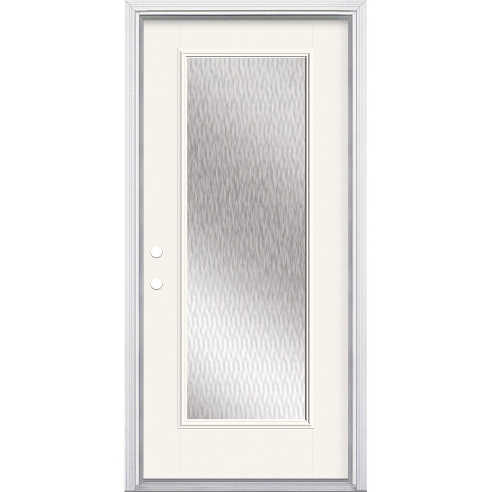 Masonite 627988 Double Water Textured Glass 36-in x 80-in x 4-9/16-in Fiberglass Full lite Right-hand inswing Arctic White Painted Prehung Front Door with Brickmould Insulating core