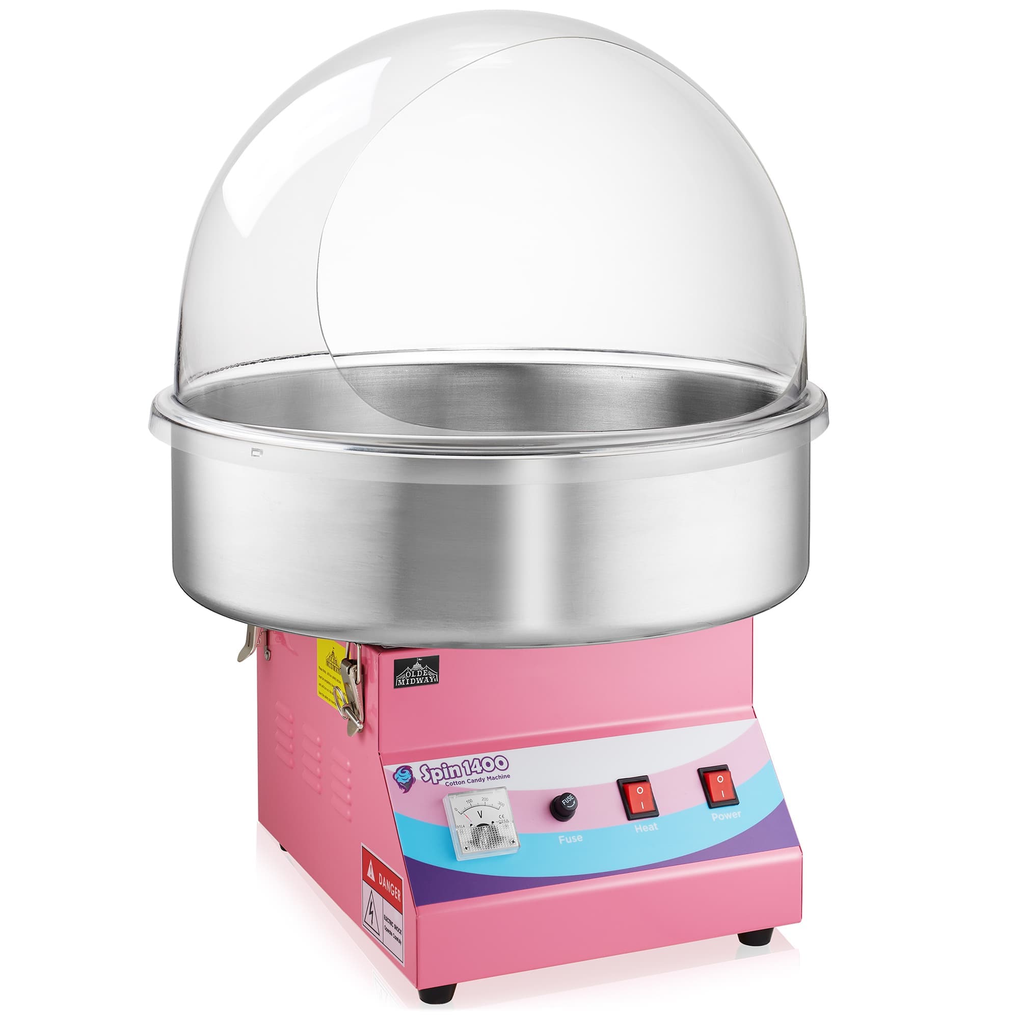 Olde Midway CON-COT1400+CV22 Cotton Candy Machine and Electric Candy Floss Maker w Shield ( SPIN 1400 )