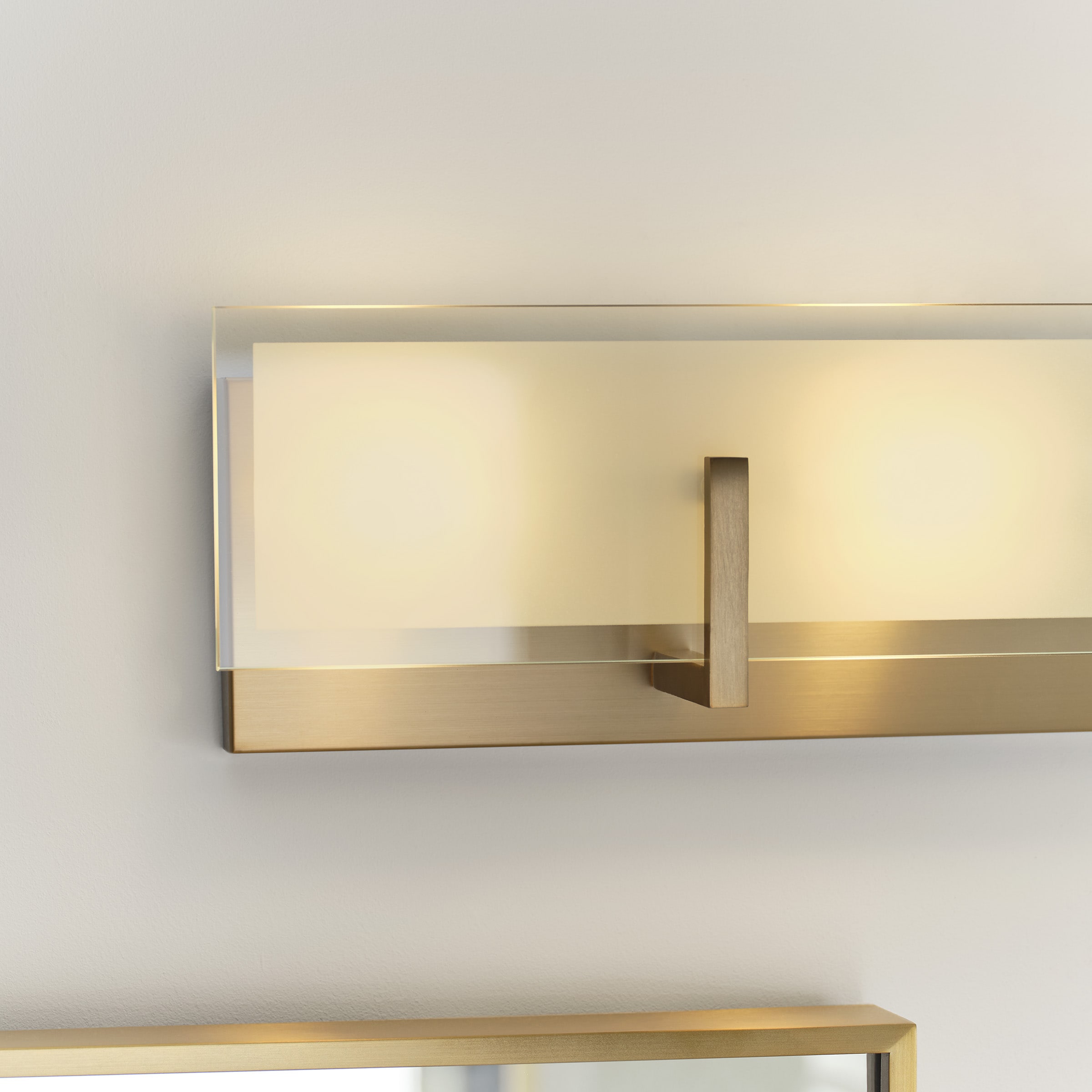 Satin Brass 4-Light Vanity Fixture with Frosted Beveled Glass