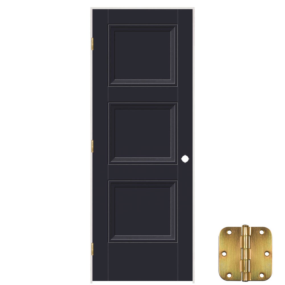 Masonite 641370 30-in x 80-in Midnight Solid core 3-panel equal Right hand Smooth Prefinished Molded composite Flat Jamb Single Prehung Interior Door