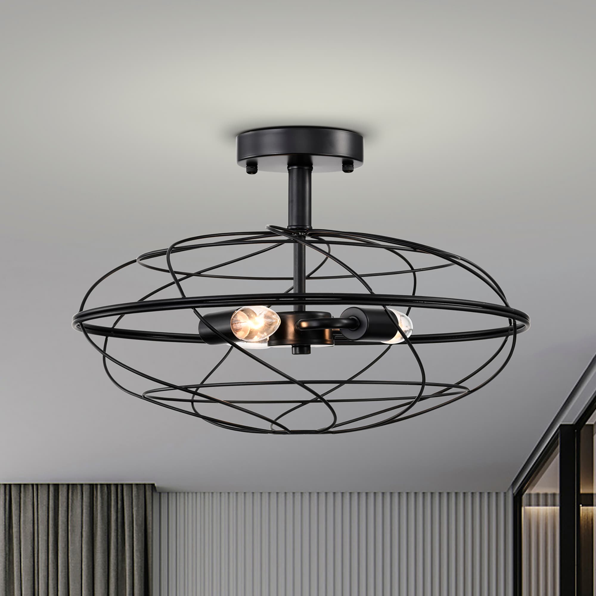 Matte Black Modern 3-Light Semi-Flush Mount Ceiling Light