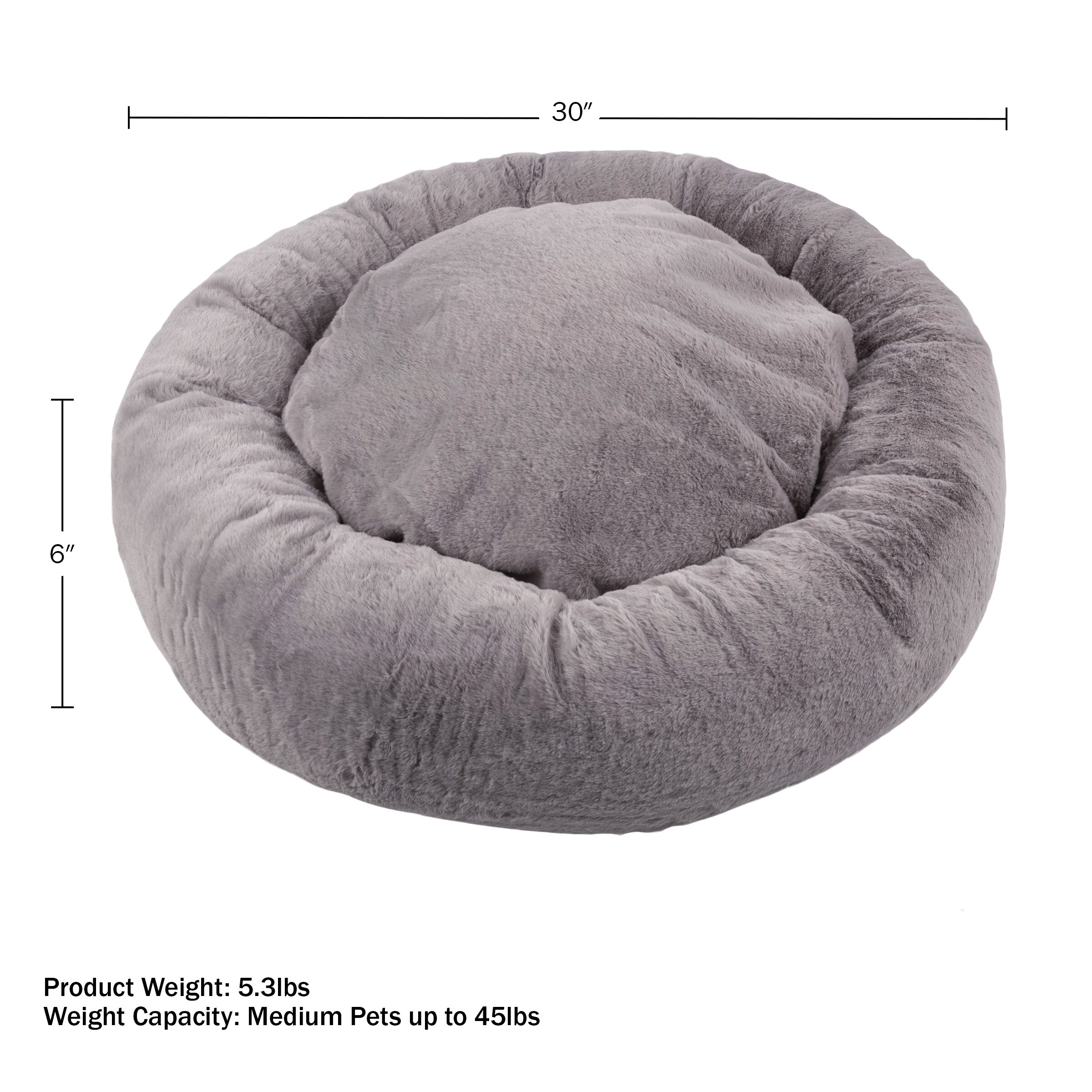 PETMAKER 30-in Donut Dog Bed and Cat Bed for Medium Pets (Gray) in