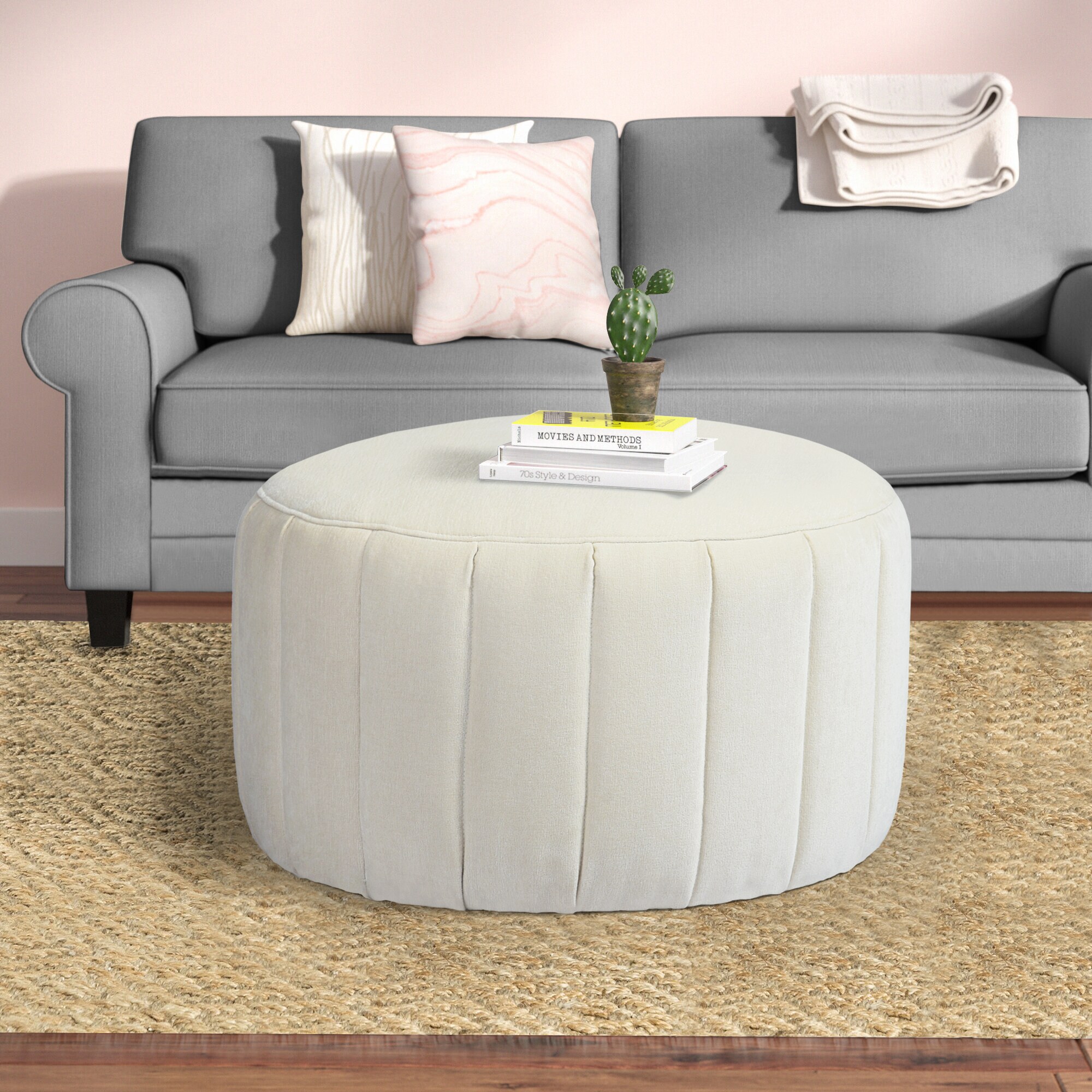 CASAINC Modern Beige Round Storage Ottoman in the Ottomans & Poufs ...