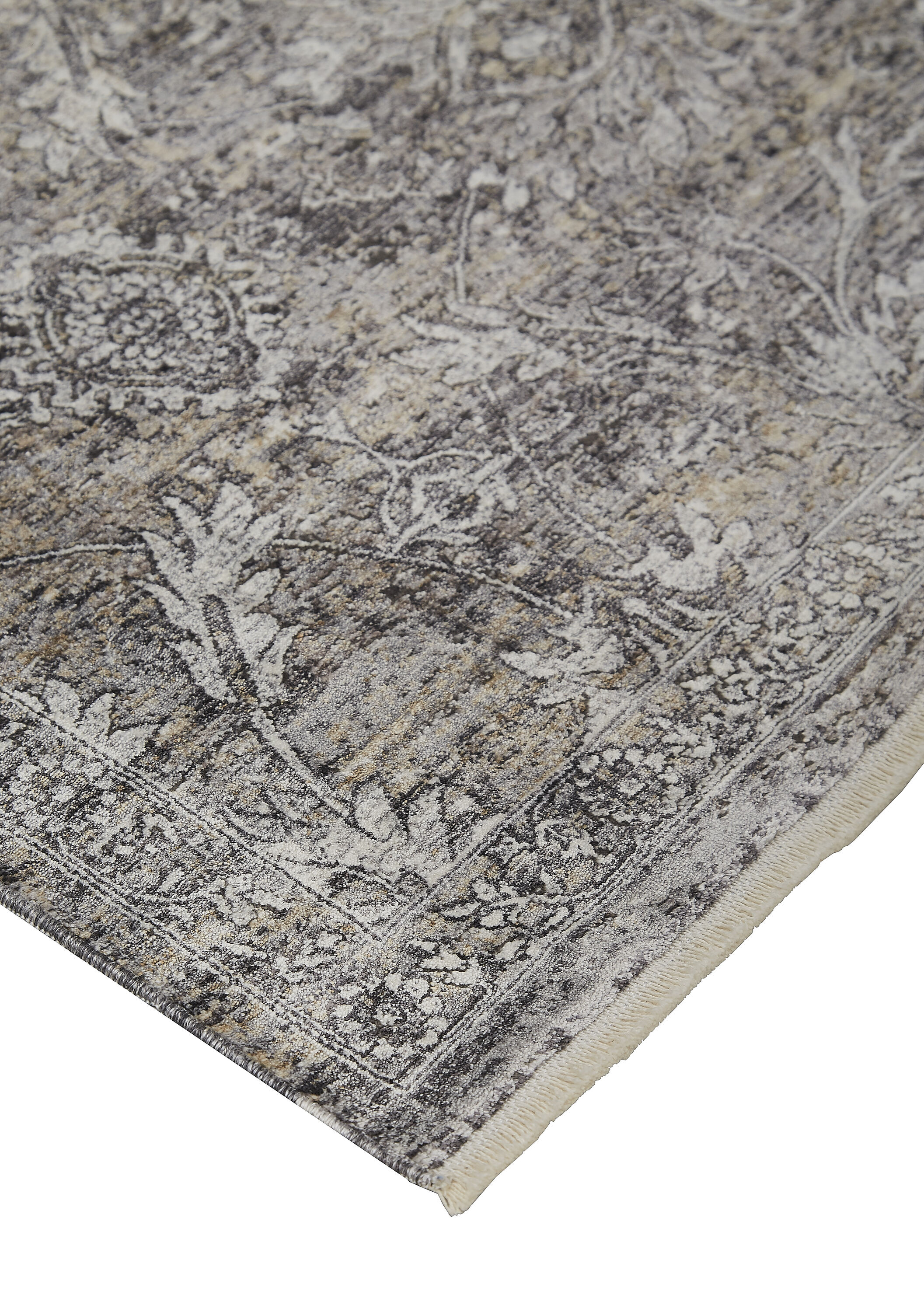 Ivory and Gray Medallion Rectangular Viscose Area Rug, 5' x 7'