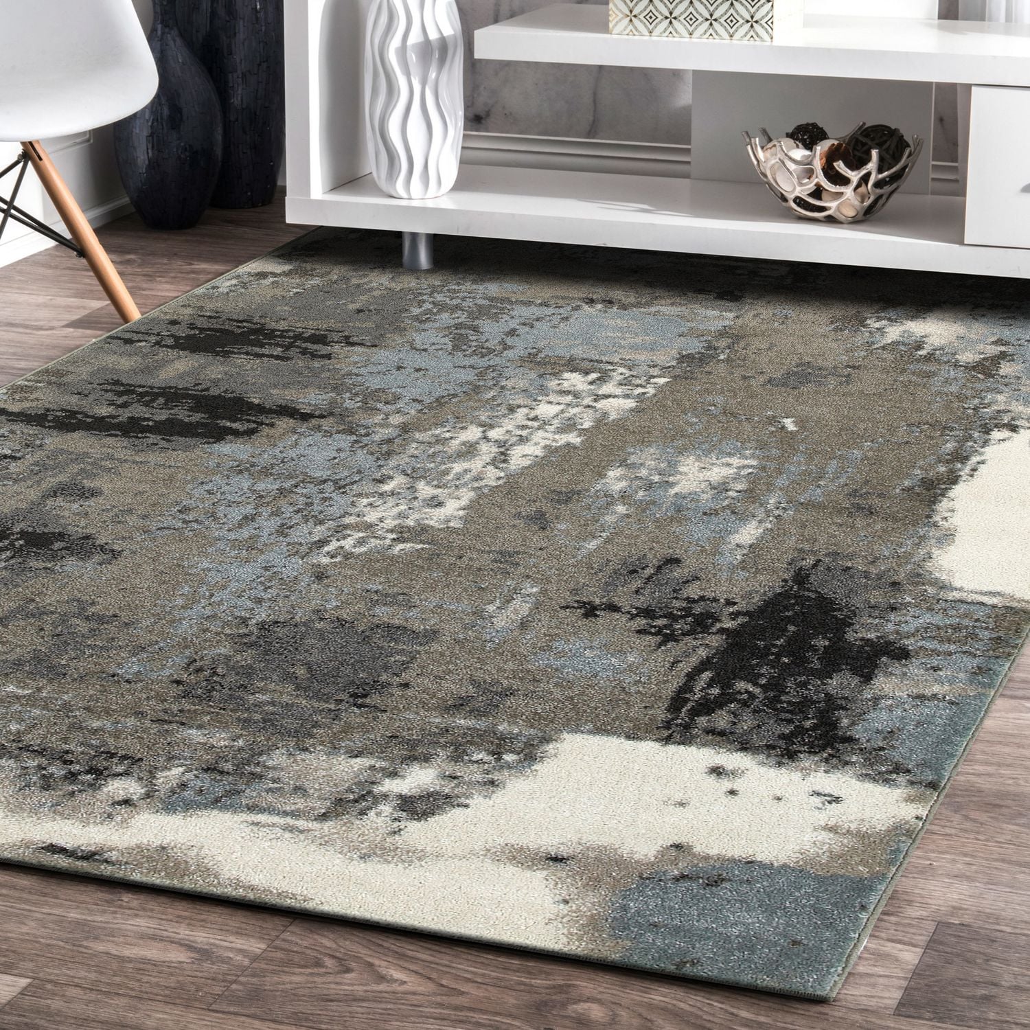 LR Home 9398A6984934J8 5 X 7 (ft) Walnut / Silver Blue Indoor Abstract Area Rug