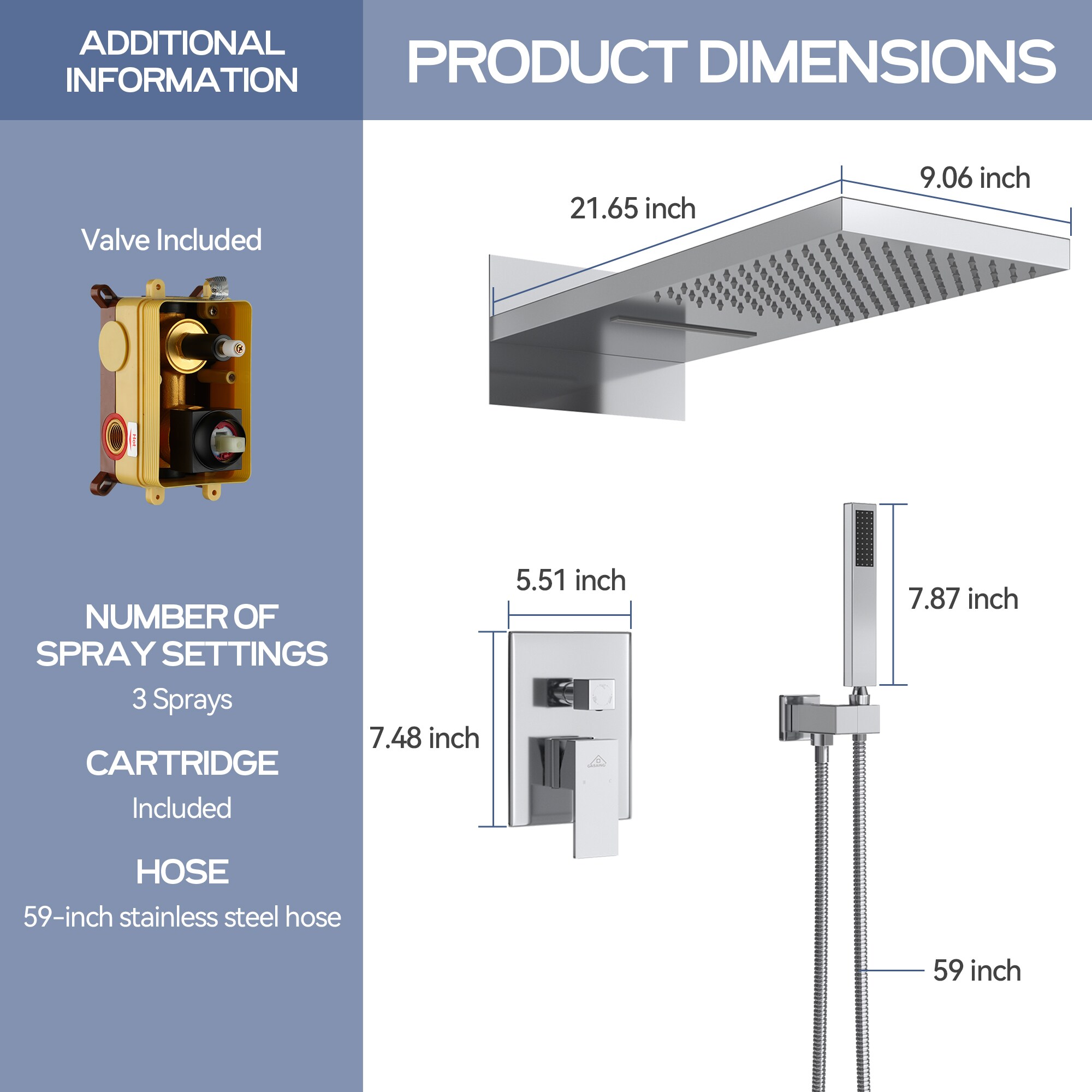 CASAINC M6630-A-22-CP Showerhead-Bar-Panels - View #9
