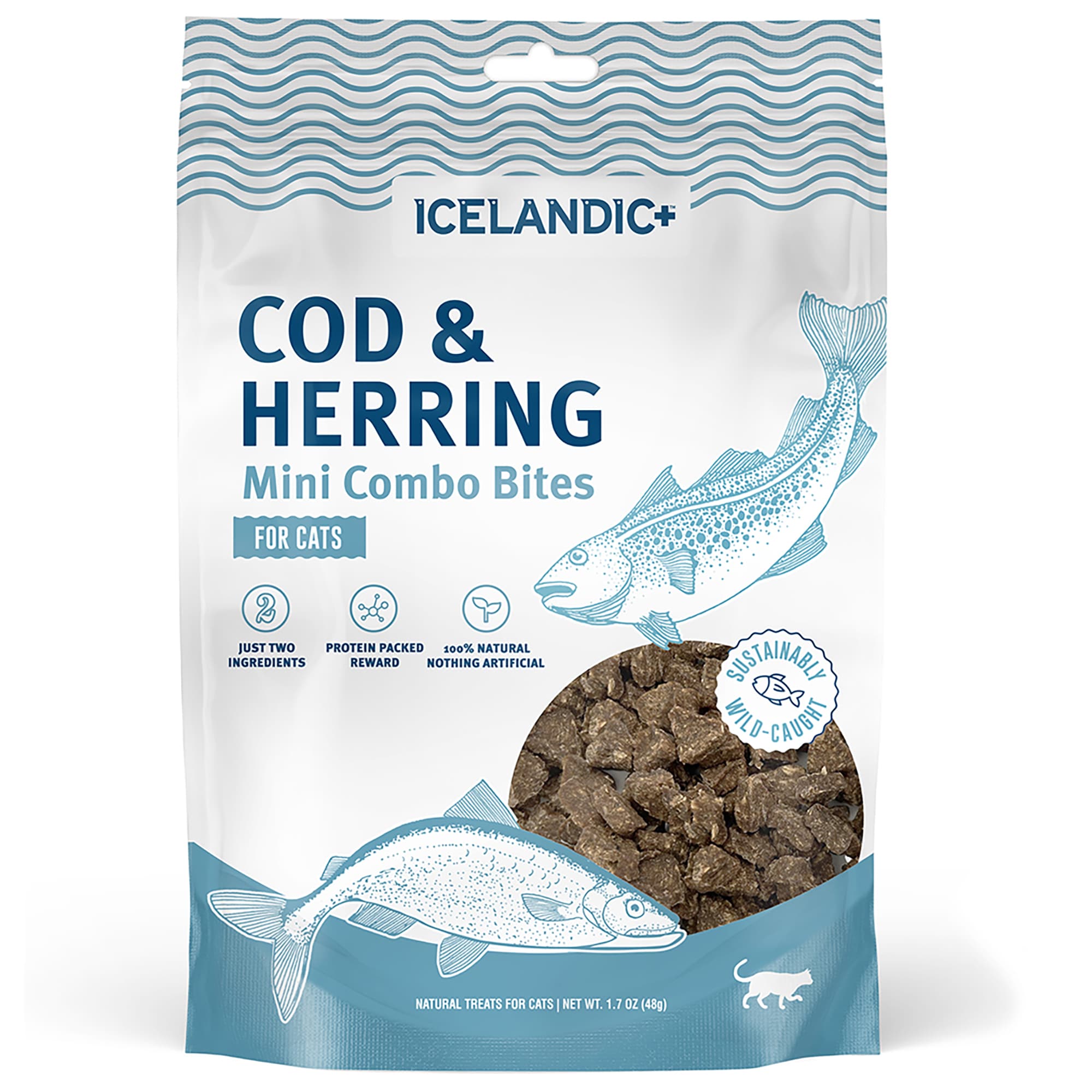 ICELANDIC+ Icelandic Plus Mini Combo Bites Cod And Herring Cat Treats Crunchy Bites 1 Point 7oz Bag