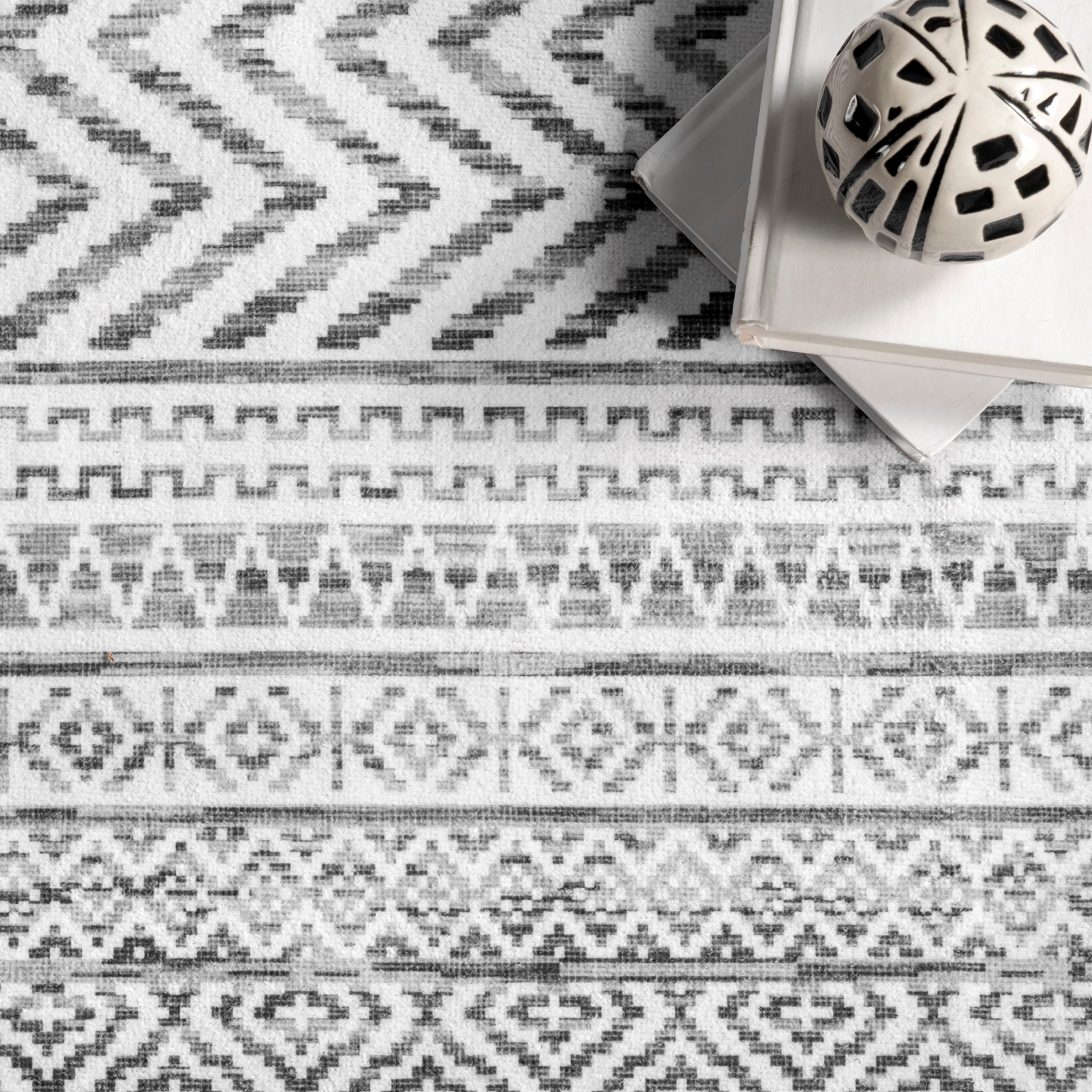 Eco-Friendly Gray Geometric Ultra-Thin Washable Rug