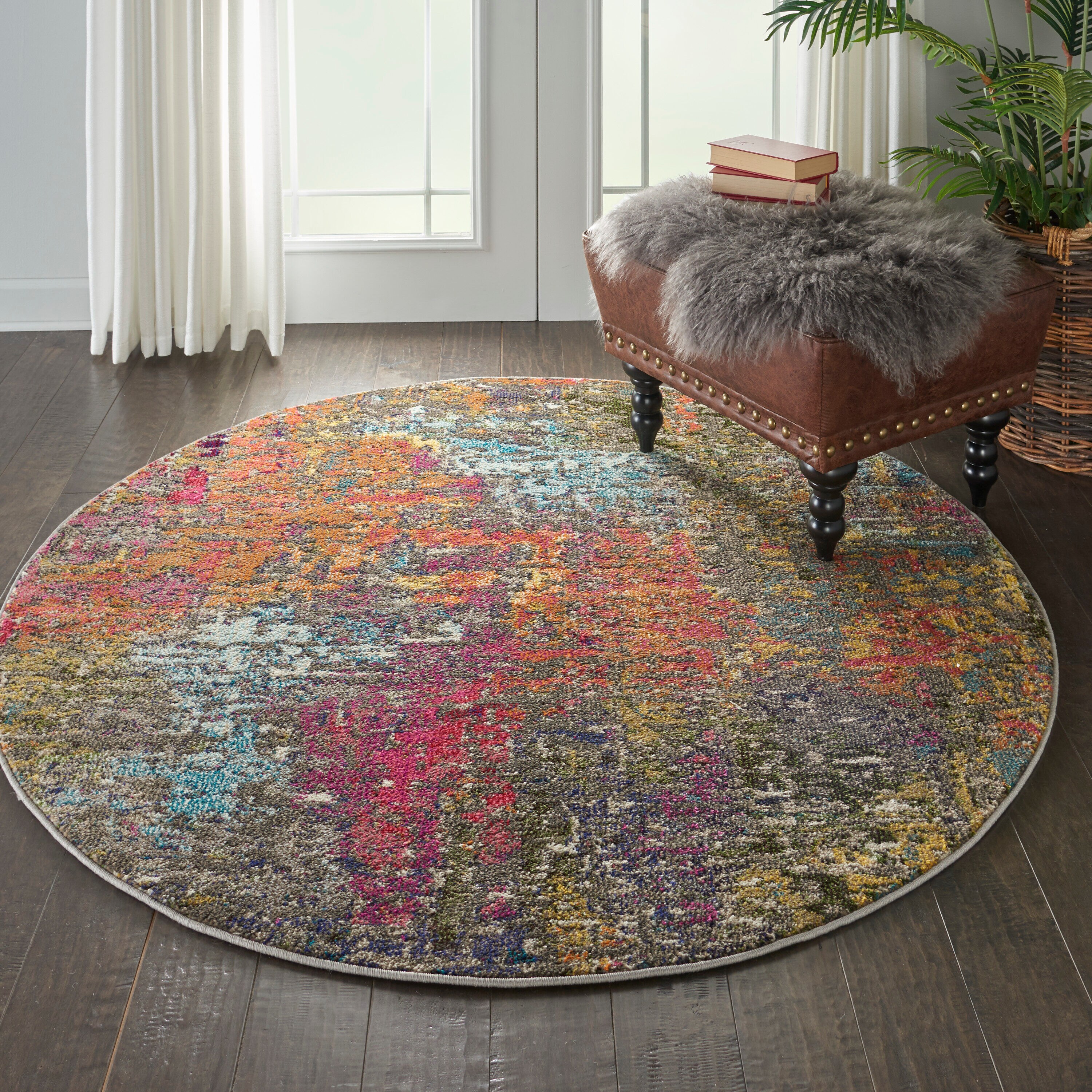 Nourison 99446483157 Celestial 5 x 5 (ft) Loomed Polypropylene Sunset Round Indoor Abstract Area rug