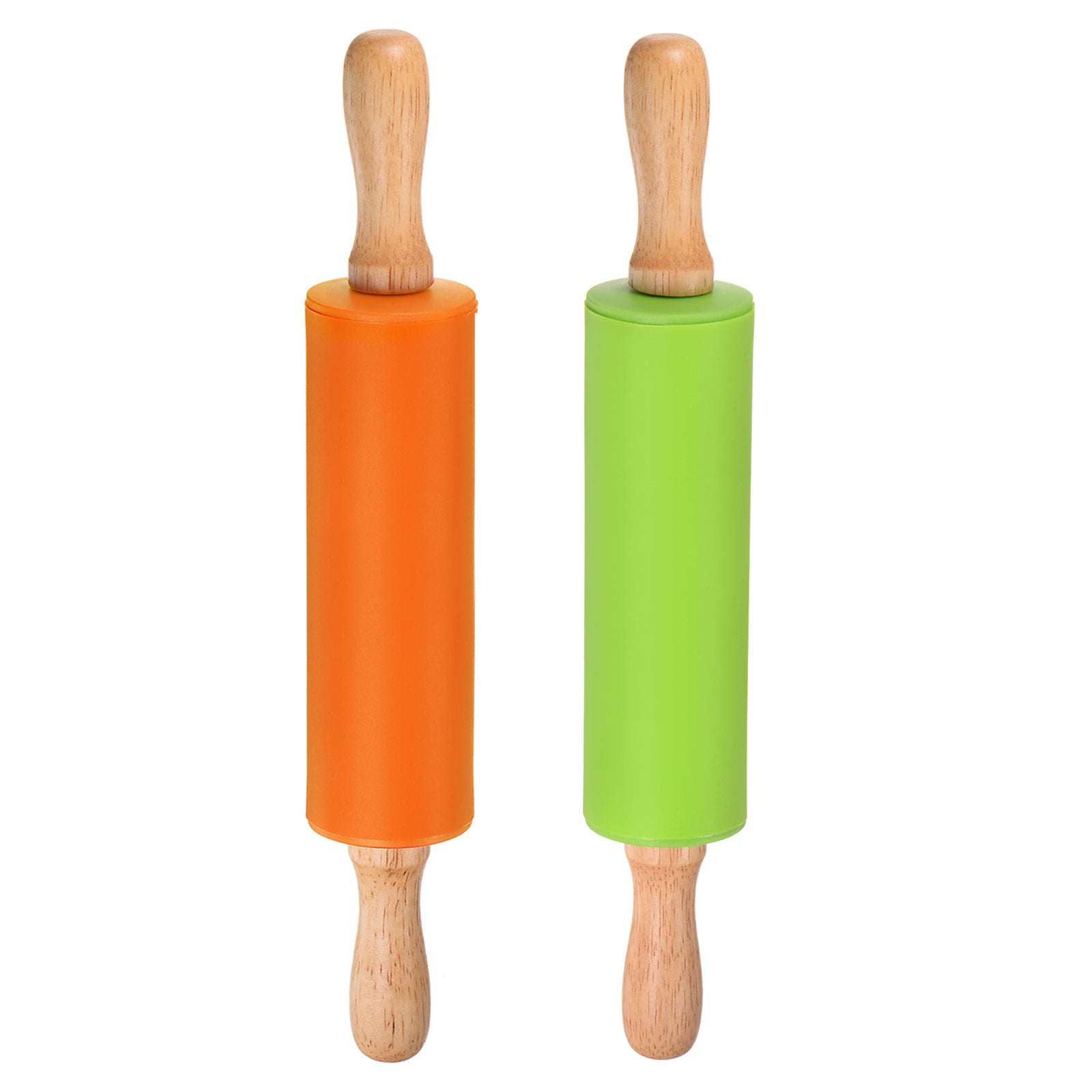 Harfington Silicone Rolling Pins for Baking 12inch Wooden Handle Non Stick Rolling Pin Small Roller Playdough Rolling Pins for Dough Pizza Pastry Fondant Kitchen Green / Orange