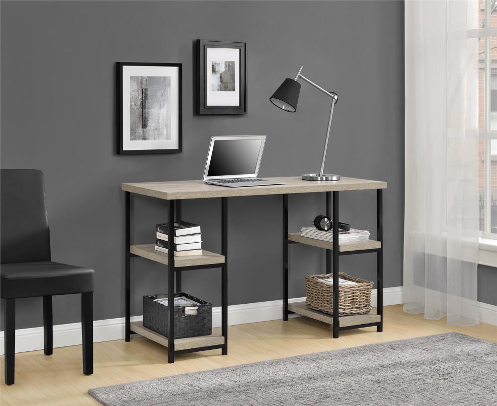 Distressed Gray Oak and Black Executive Double Pedestal Desk