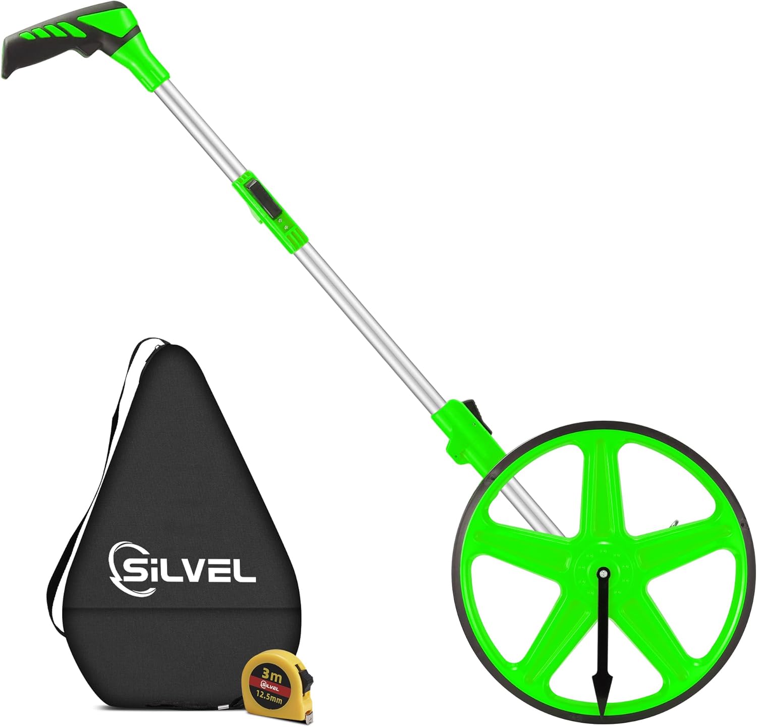 Silvel KF370020-03-ZF 12 Inch Measuring Wheel MAX9999FT Measuring Wheel in Feet and Inches One key to Zero Rolling Tape Measuring Wheels Green