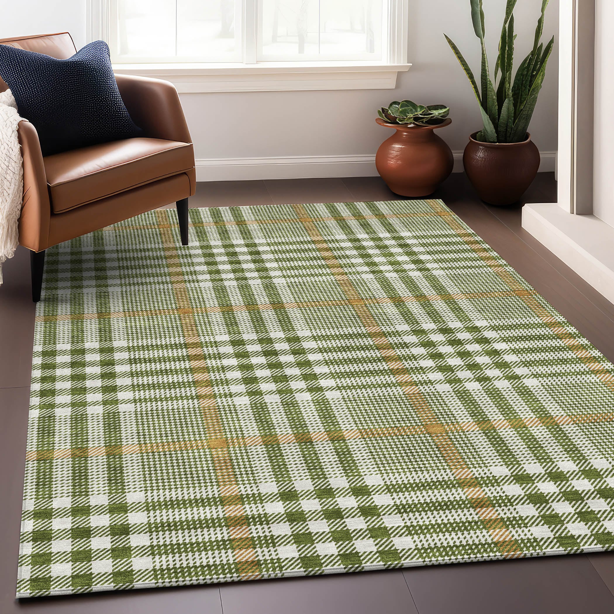 Addison Rugs ACN1054OL5X8 Chantille ACN1054OL 5 x 7 (ft) Polyester Olive Rectangular Indoor/Outdoor Geometric Machine washable Area rug