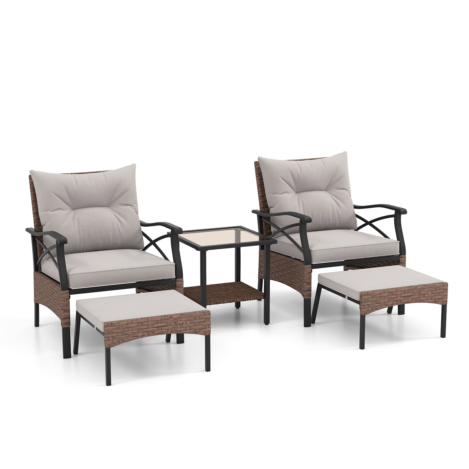 LIVIZA TDS11576BN 5 -Piece Rattan Patio Conversation Set with Gray Cushions