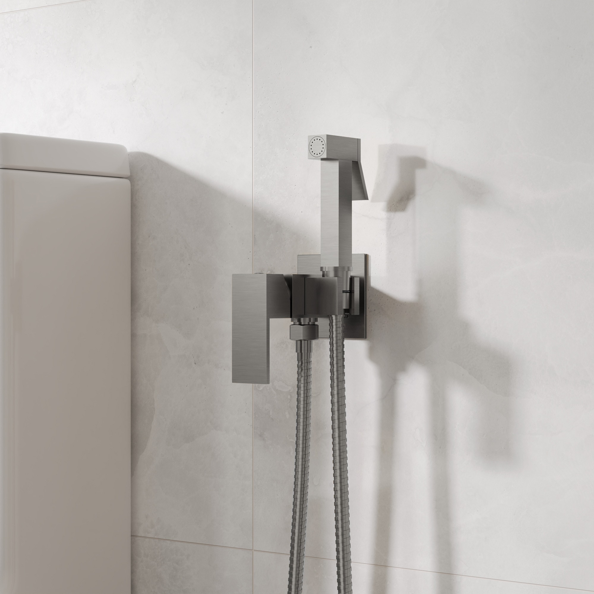 GRANDJOY -  Modern Brushed Nickel Solid Brass Handheld Bidet Sprayer Set Hot Cold Water Mixer Val...