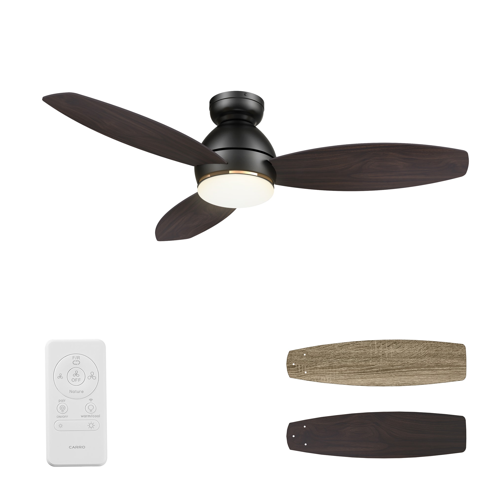 Antoine Low Profile Modern 20-in Black Farmhouse Bedroom with Smoke Gray Blades Color-changing Integrated LED Indoor Flush Mount Smart Ceiling Fan with Light and Remote (5-Blade) DCLW054 Sansujyuku sansujyuku.com