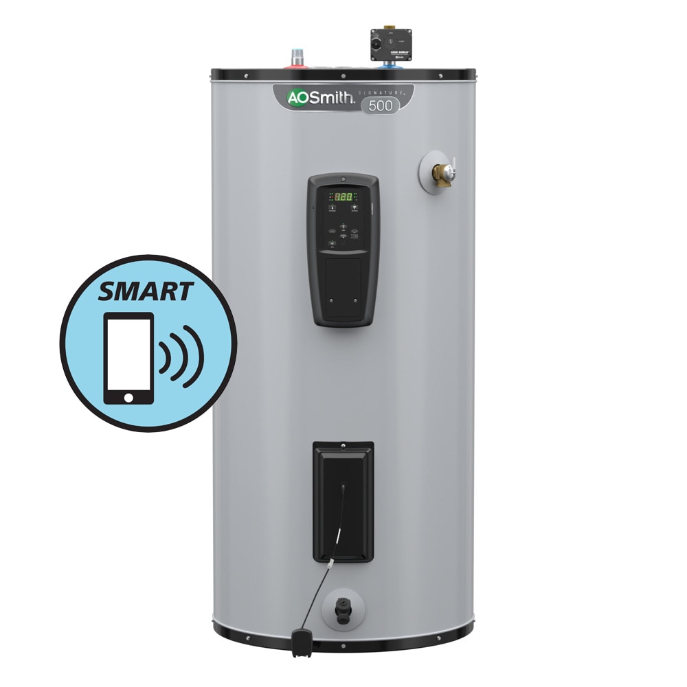 A.O. Smith Signature 500 50-Gallons Short 12-year Limited Warranty 5500-Watt Double Element Smart Electric Water Heater Stainless Steel -  EE12-50R55DVF