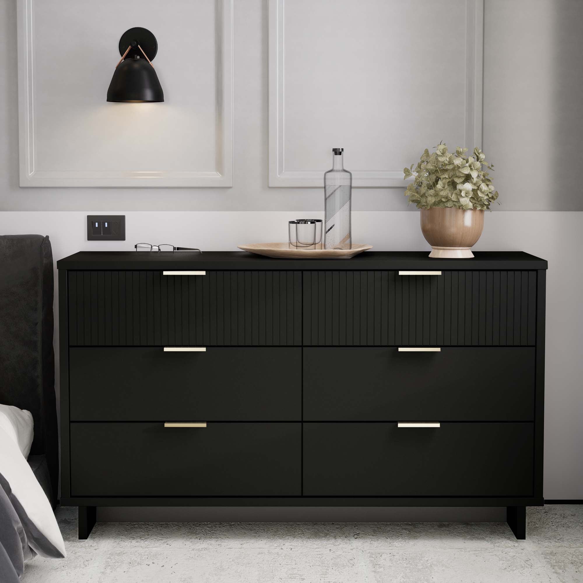 Manhattan Comfort DR-5032 Black Pine 6 -Drawer Standard dresser