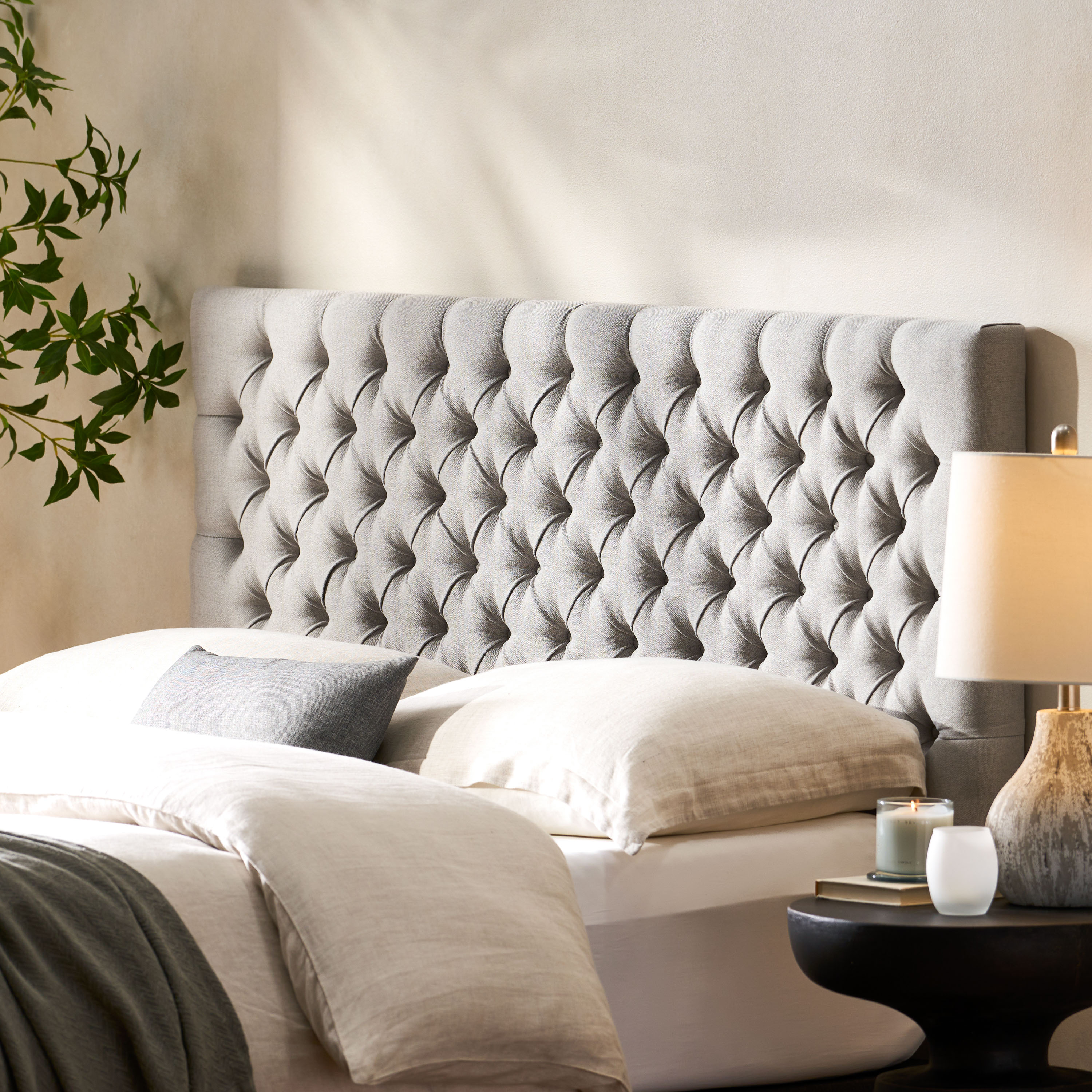 Blisstyle Tufted Upholstered Queen Size Bed Headboard in Modern Button Design Adjustable Solid Wood Head Board Solid Wood Head Board with Durable