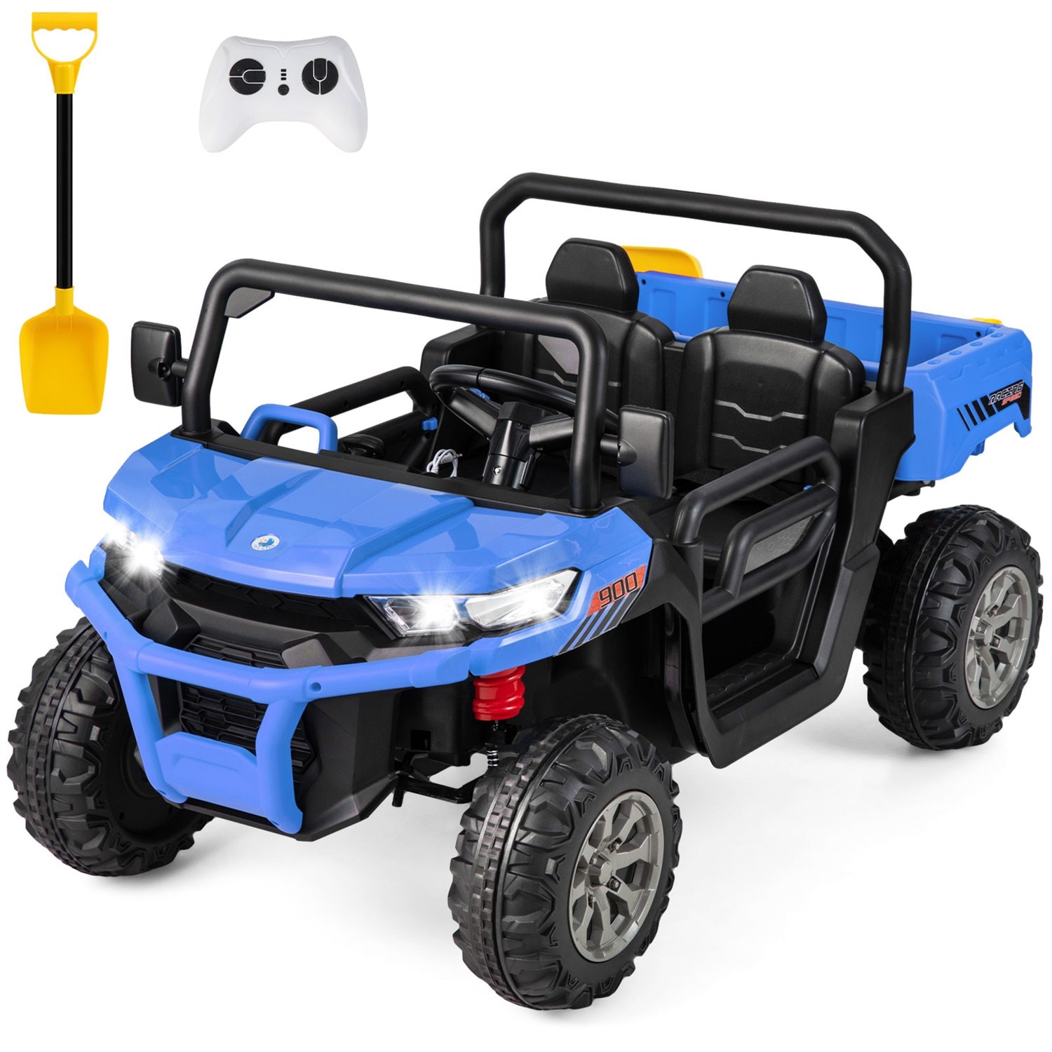 Costway -  24V Ride on Dump Truck Electric 2-Seater Kids UTV with Dump Bed and Bight Lights and R...