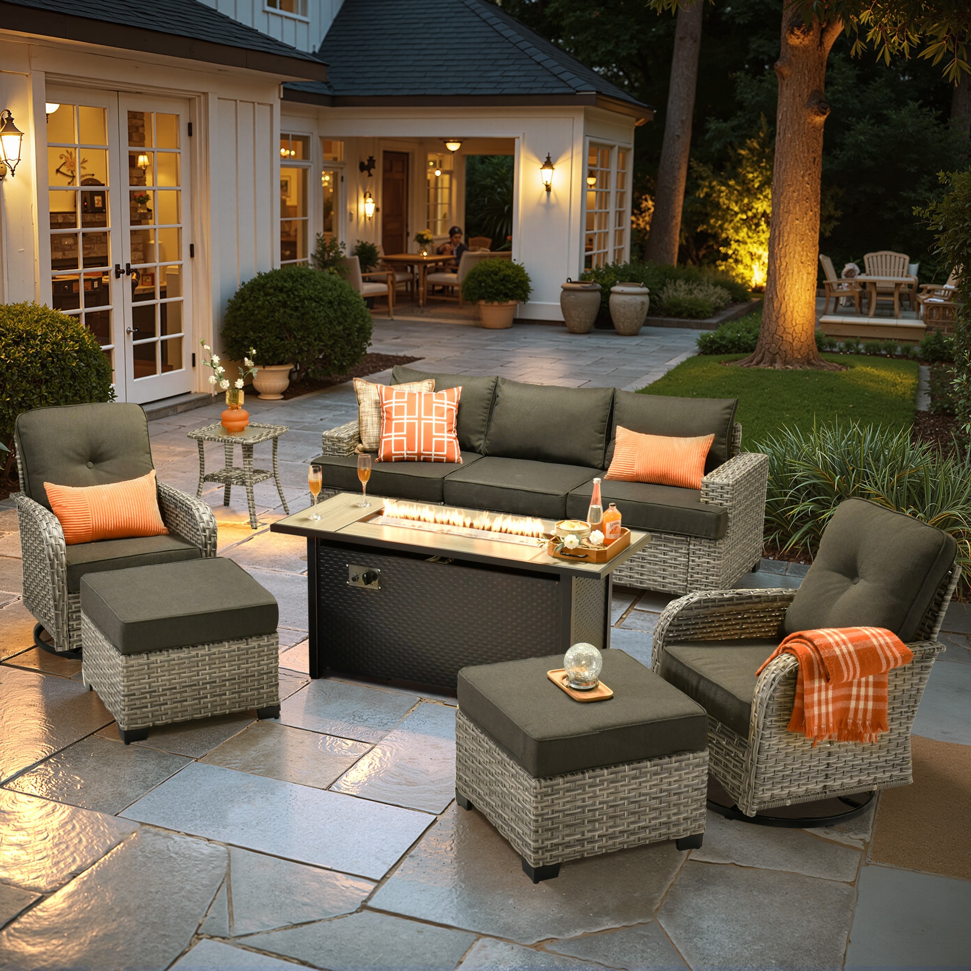 ALTRIGUS 6LCFP8503VYZTBS109AL 9 -Piece Wicker Patio Sofa Conversation Set with Black Cushions