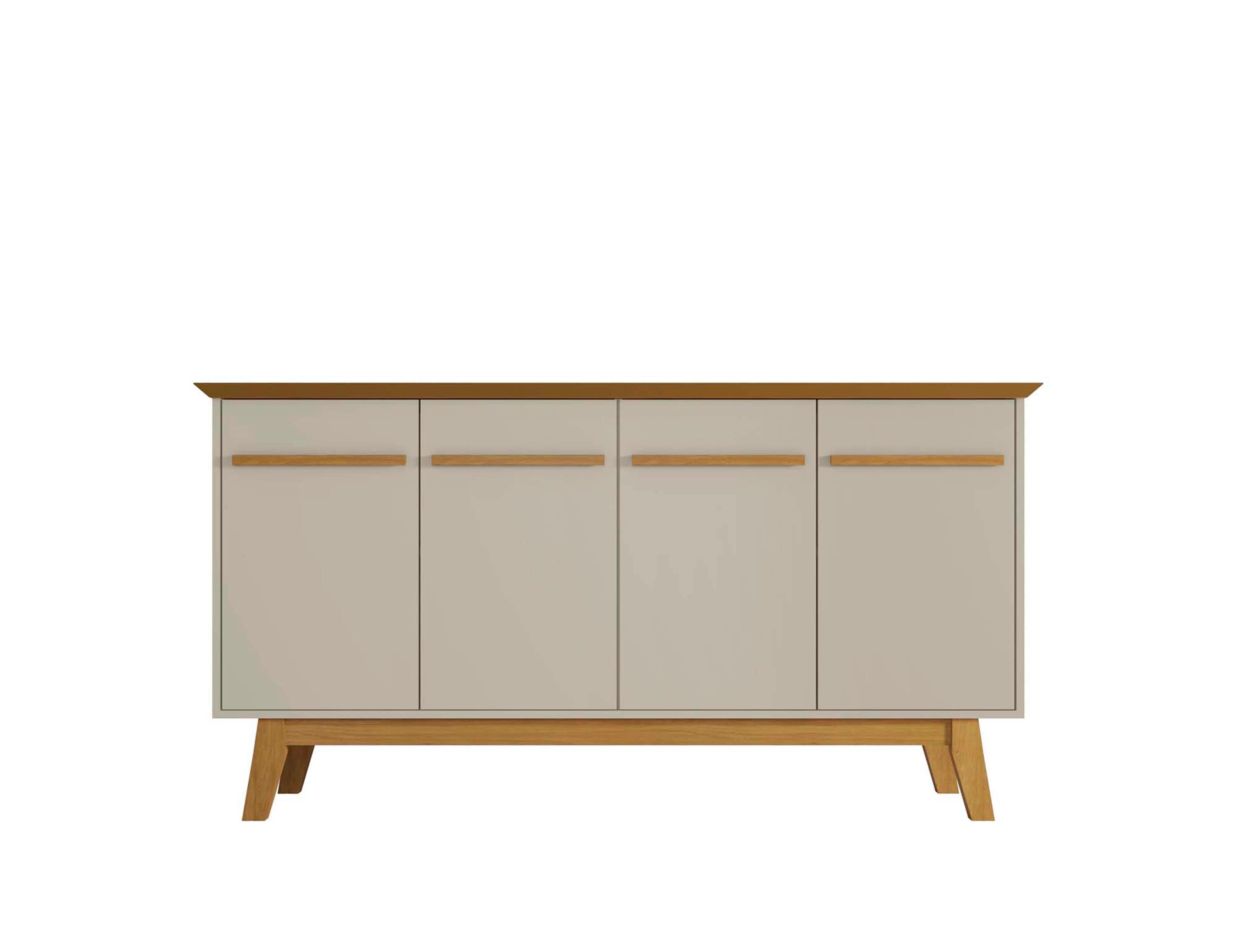 Off White and Cinnamon Mid-Century Modern Sideboard with Solid Wood Legs