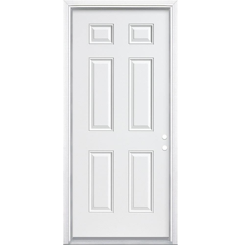 Therma-Tru Benchmark Doors 32-in x 80-in Steel Left-Hand Inswing Ready To Paint Prehung Single Front Door with Brickmould Insulating Core in Off-White -  10087787