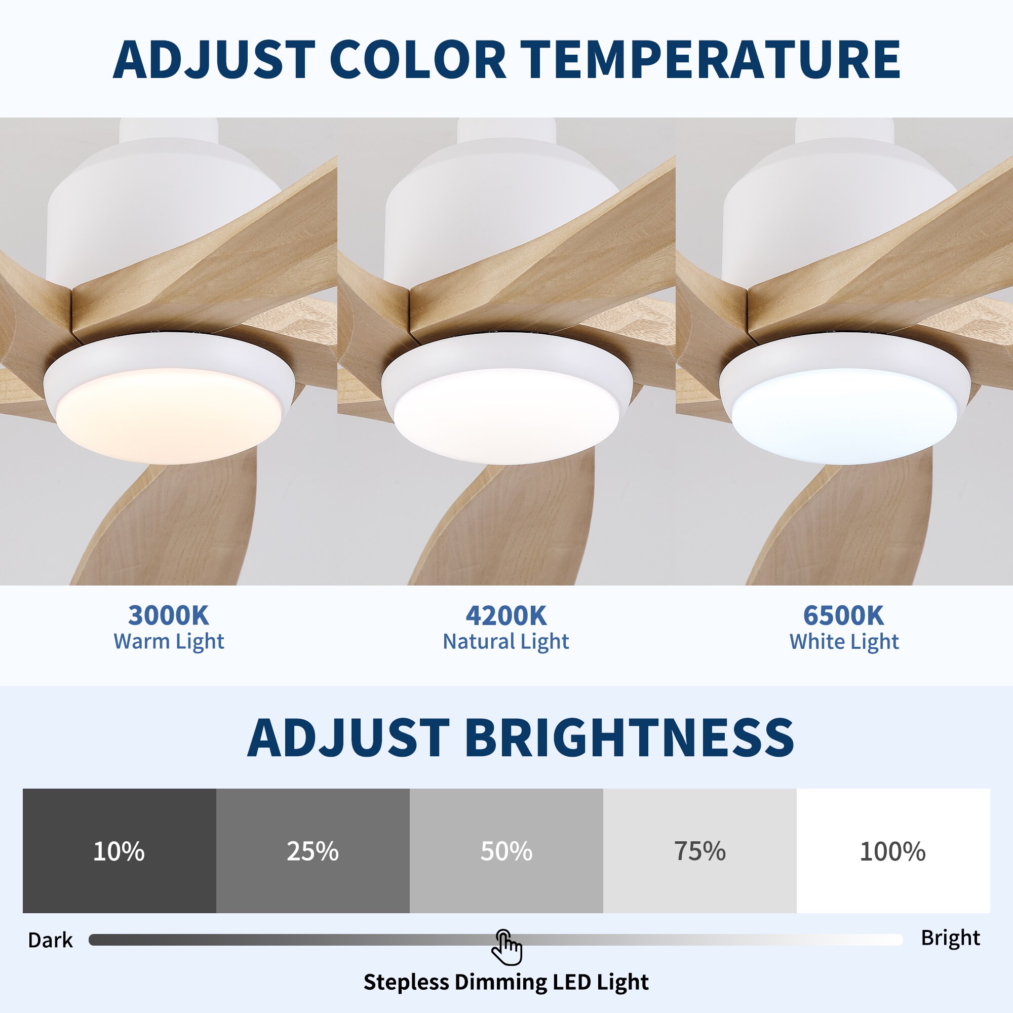 LUXEYARD 52 inch Natural Style Cozy Solid Wood White Ceiling Fan