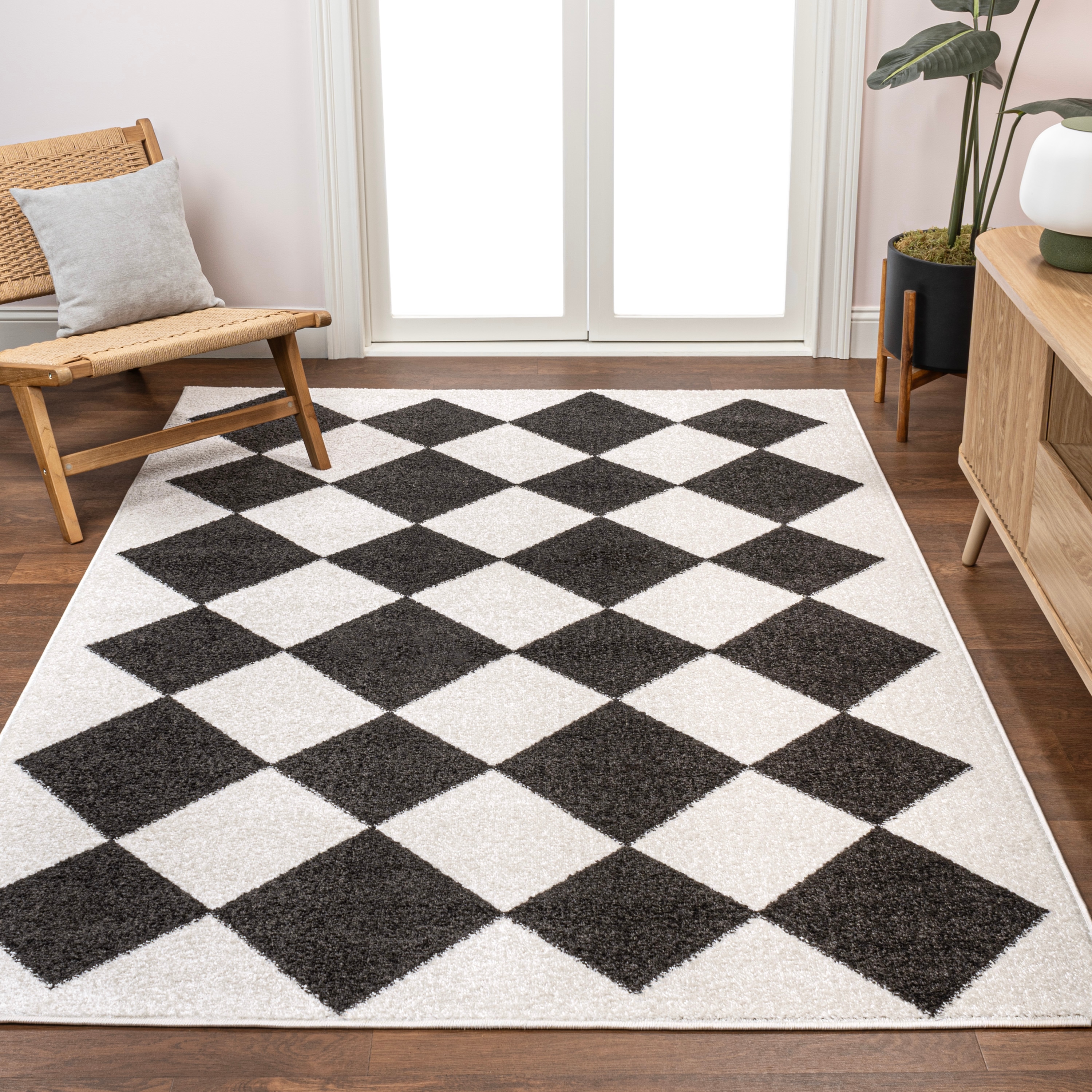 JONATHAN  Y ATH100A-3 ATHENS Draper Classic Diamond Pattern 3 x 5 (ft) Loomed Polypropylene White/Charcoal Rectangular Indoor Geometric Farmhouse/Cottage Area rug