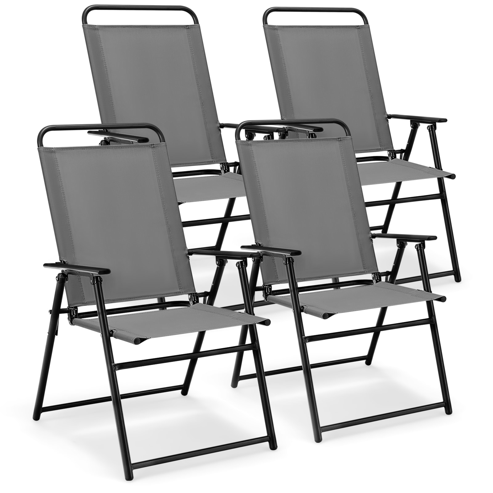 Iseryn - Set of 4 Black Metal Frame Stationary Dining Chair with Gray Sling Seat