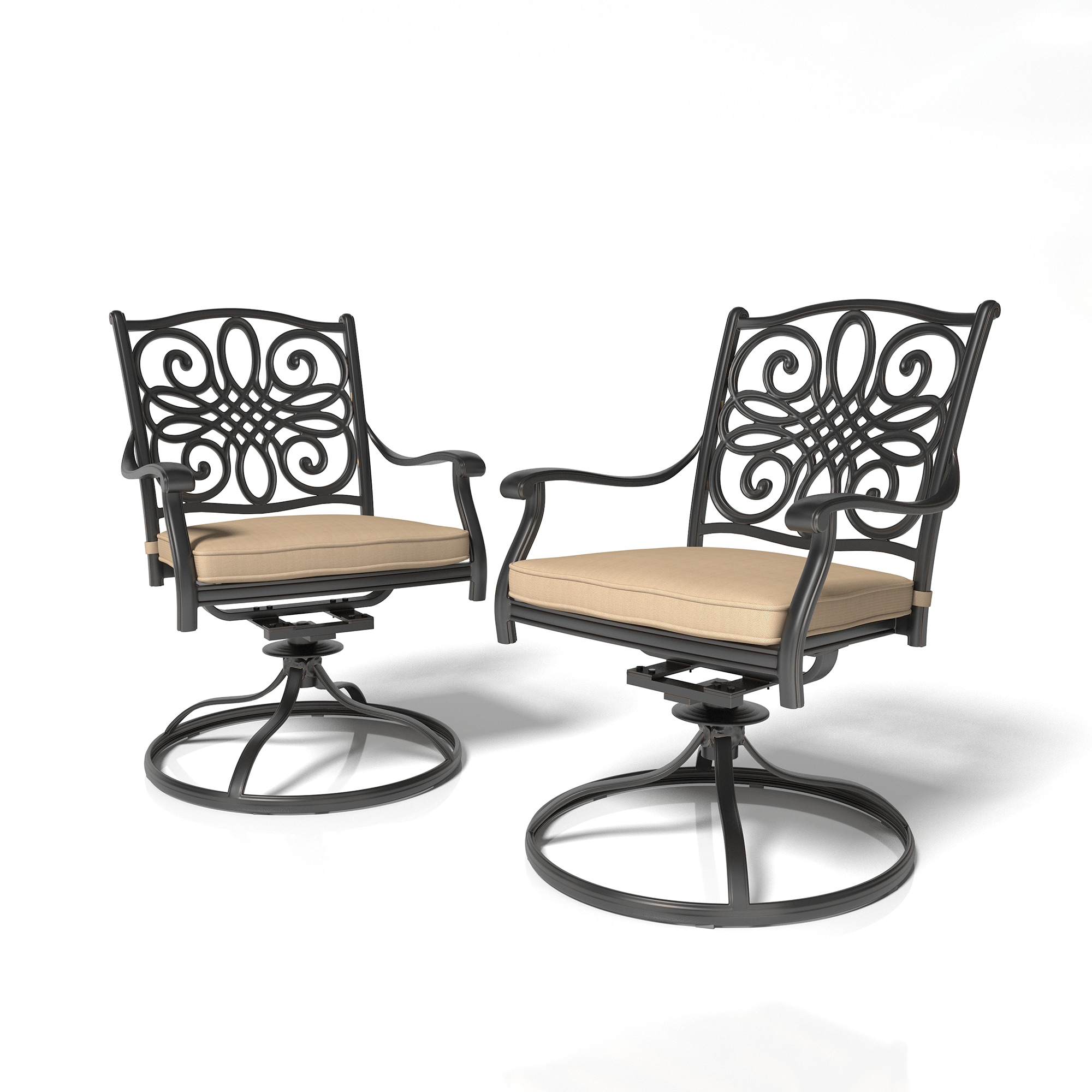 Mondawe 21OD011025BE Aluminum Set of 2 Bronze Aluminum Frame Swivel Dining Chair with Brown Cushioned Seat