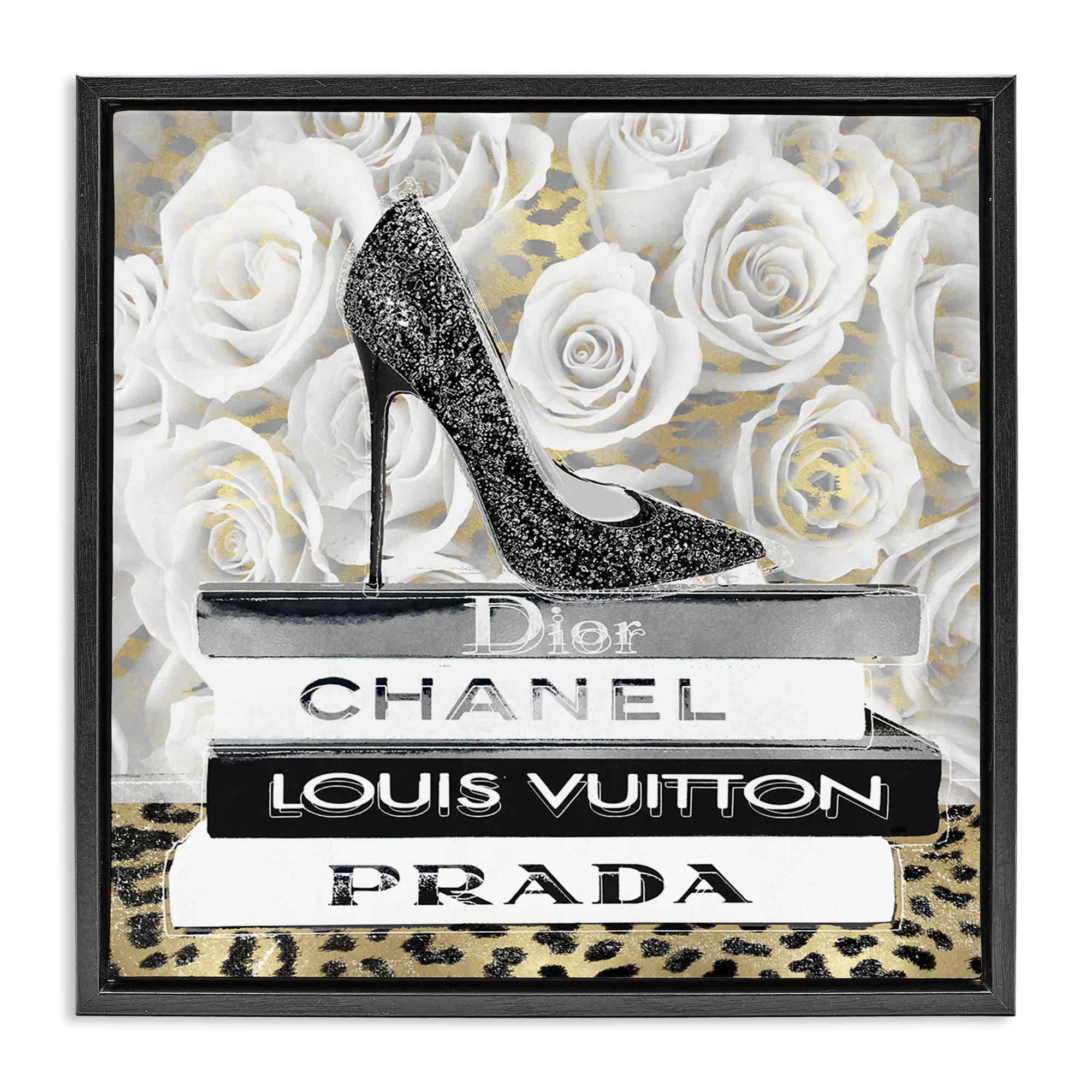 Stupell Industries BS-523-FFB-17X17 Glam Heel on Roses Black Framed Floater Canvas Wall Art By Madeline Blake 18 x 18