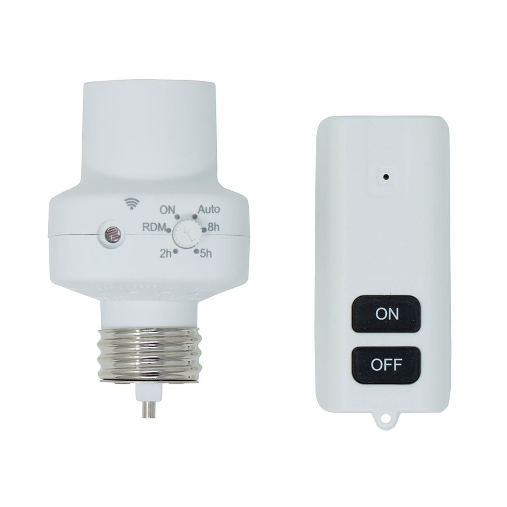 2-5-8 Hour Photocell Control Light Socket Timer with Wireless Remote  Control, White