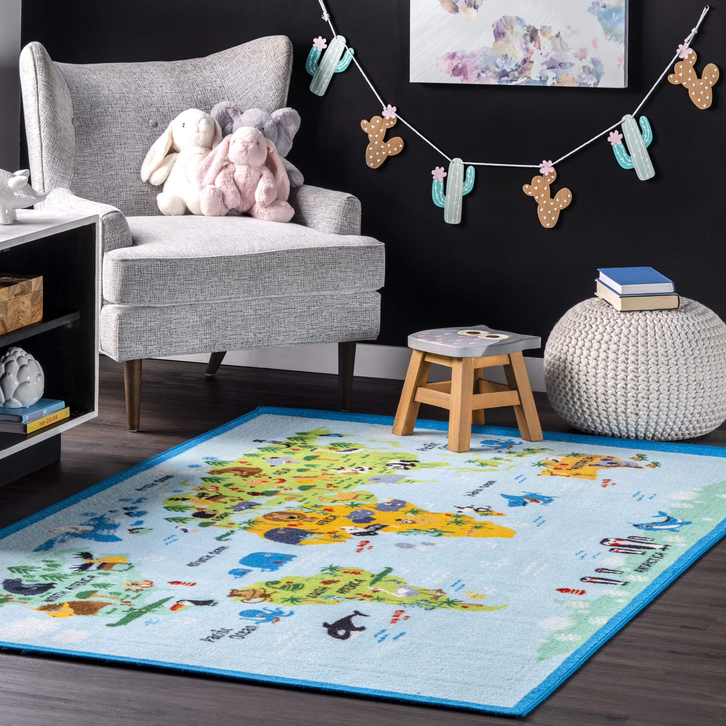 nuLOOM MCGZ10A-6709 Animal World 6 x 9 (ft) Loomed Nylon Baby Blue Rectangular Indoor Animal print Area rug