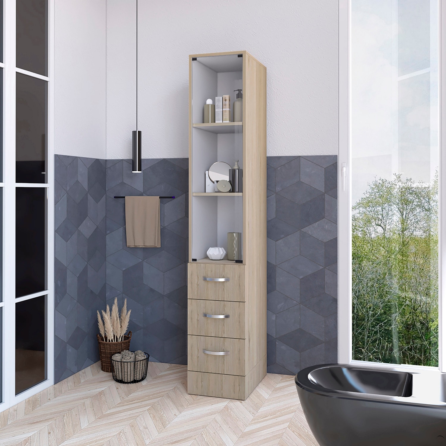 ZAKLOOP Preston 17.56x68.29x11.97 Multicolor Particleboard Freestanding Linen Cabinet