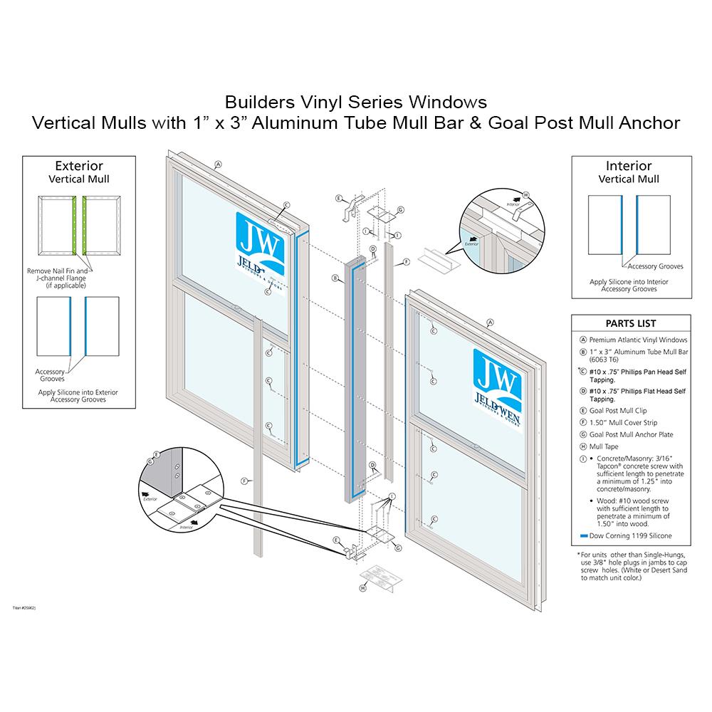 JELD-WEN 51.5-in White Vinyl Window Joining Kit With Mull Bar And Clips ...