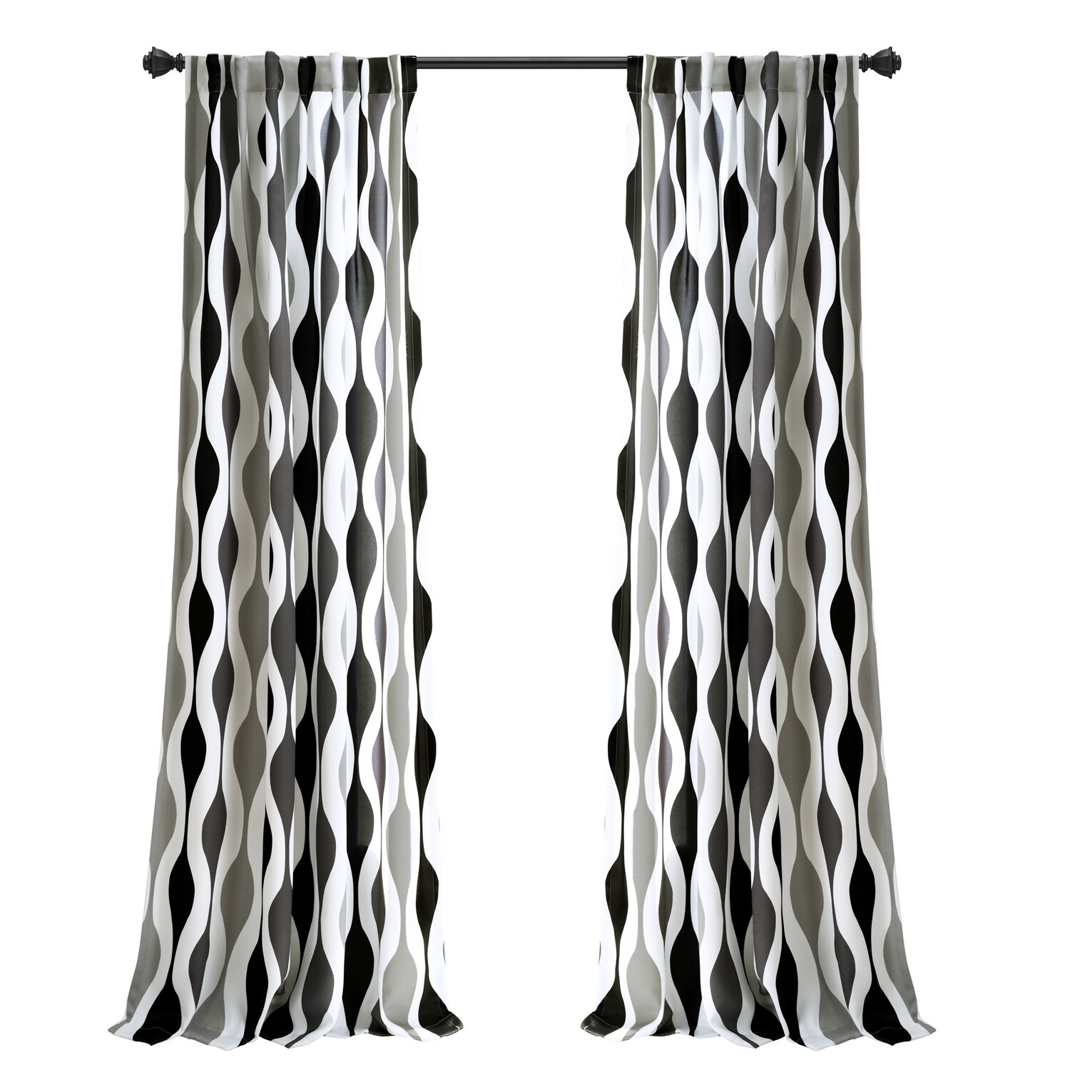 Black and Gray Pleated Blackout Polyester Window Panels