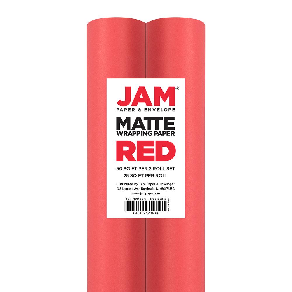 Jam Paper Gift Wrap, Matte Wrapping Paper, 25 Sq ft per Roll, Matte Red, 2/Pack